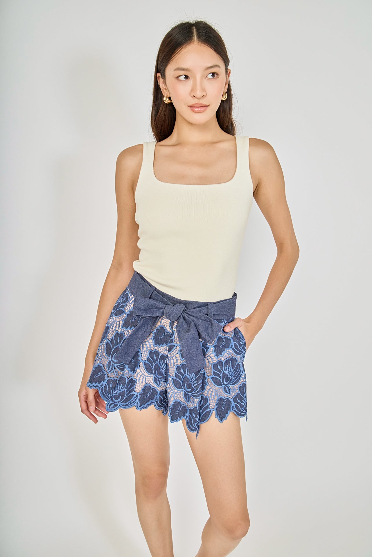 Endless Rose Scalloped Hem High Waisted Shorts