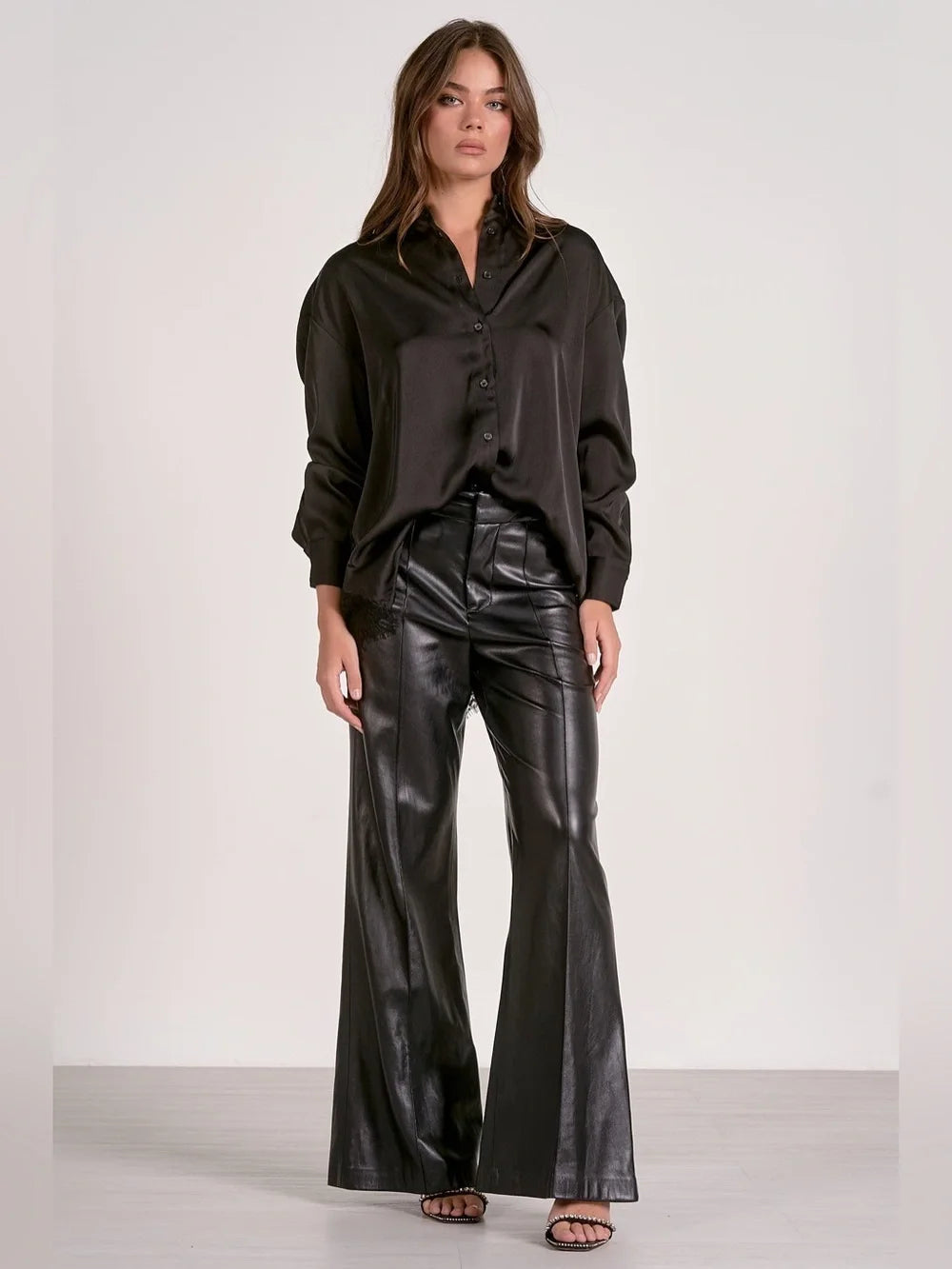 Elan Button-Down Lace Back Top