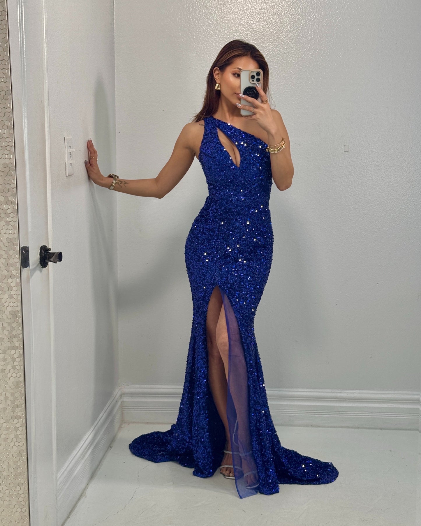 Starlit Sapphire One Shoulder Gown