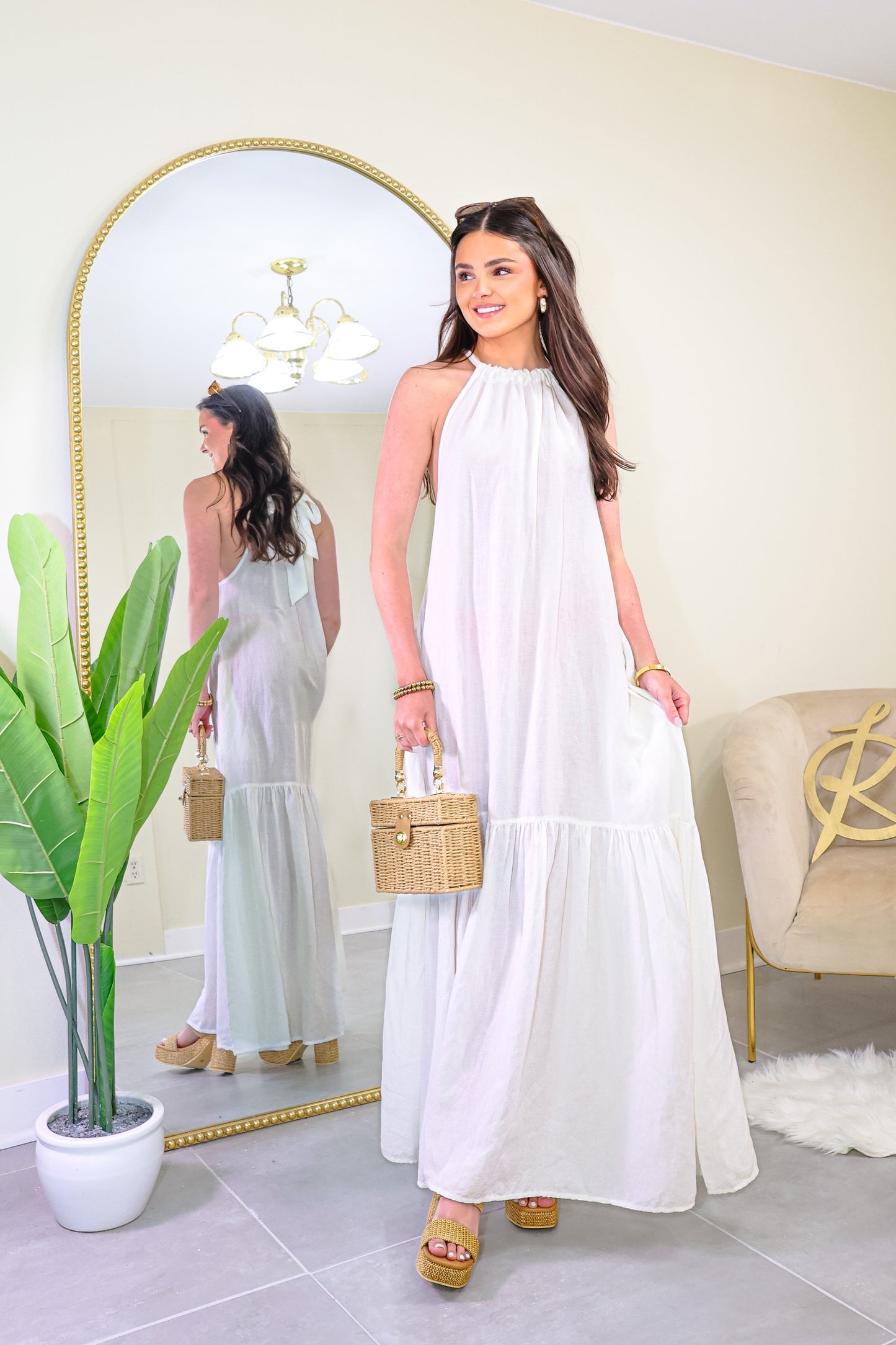 Elan High Neck Tiered Maxi Dress