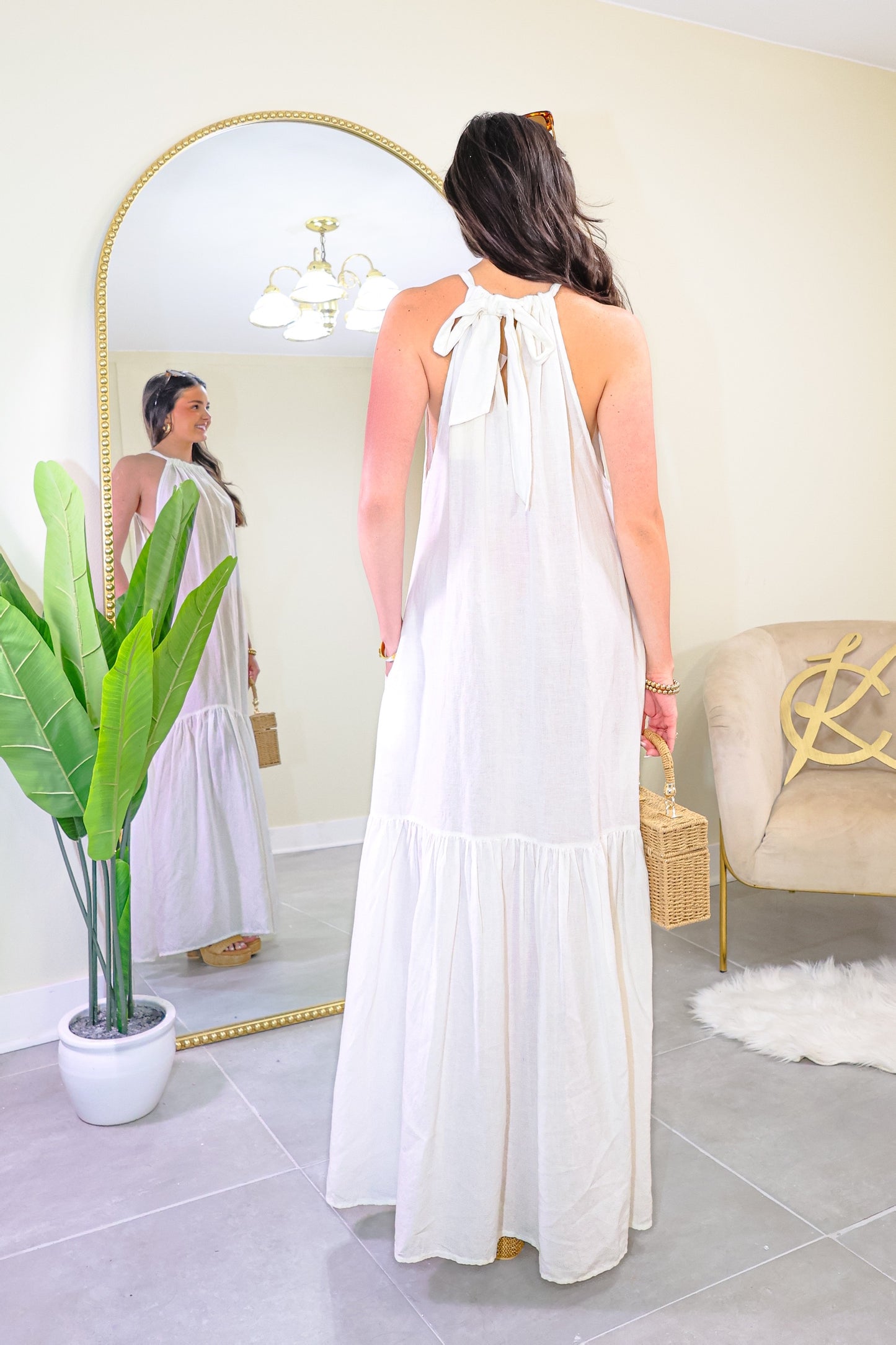 Elan High Neck Tiered Maxi Dress