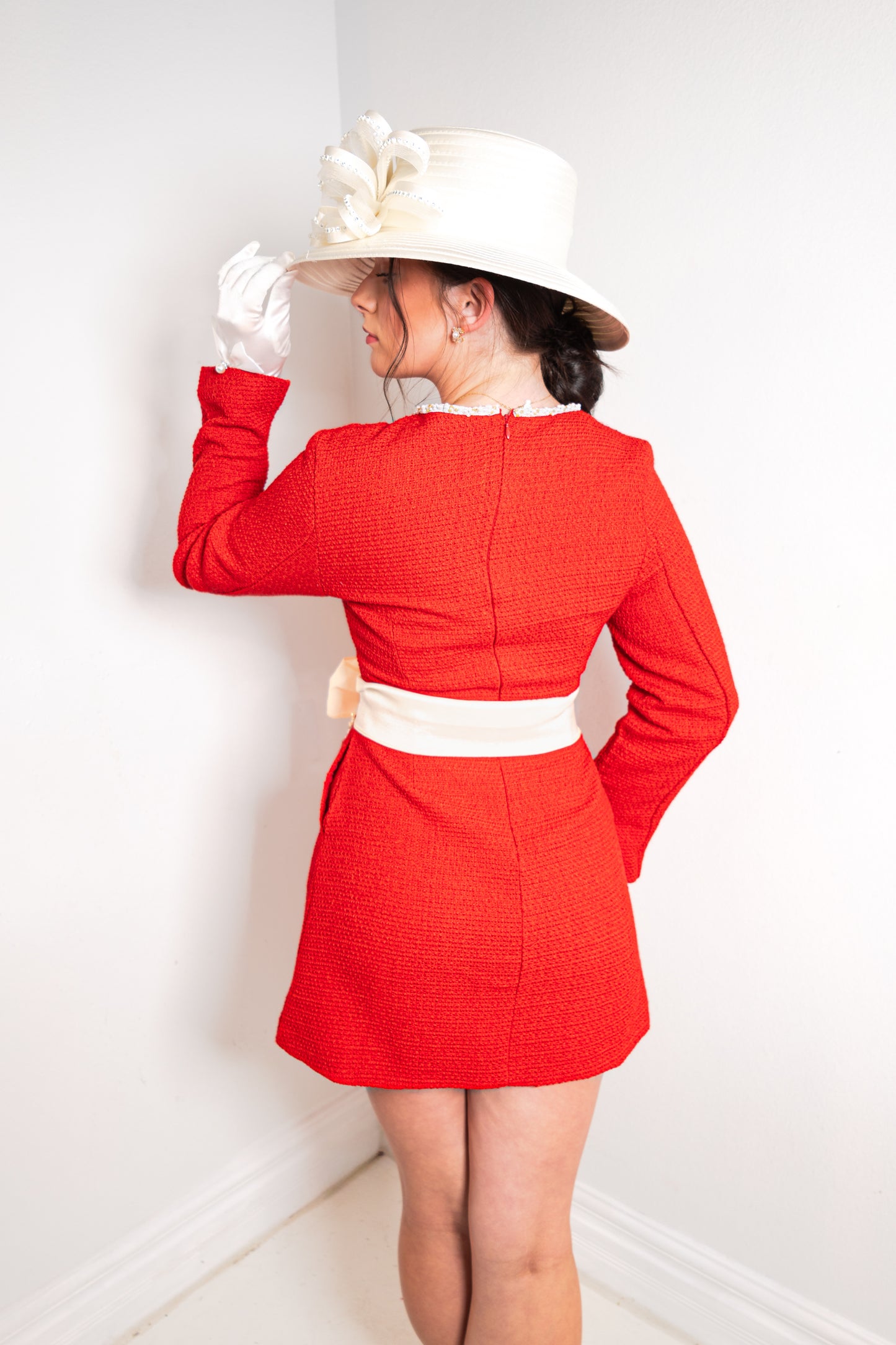The Radiant In Red Pearl Trimmed Dress