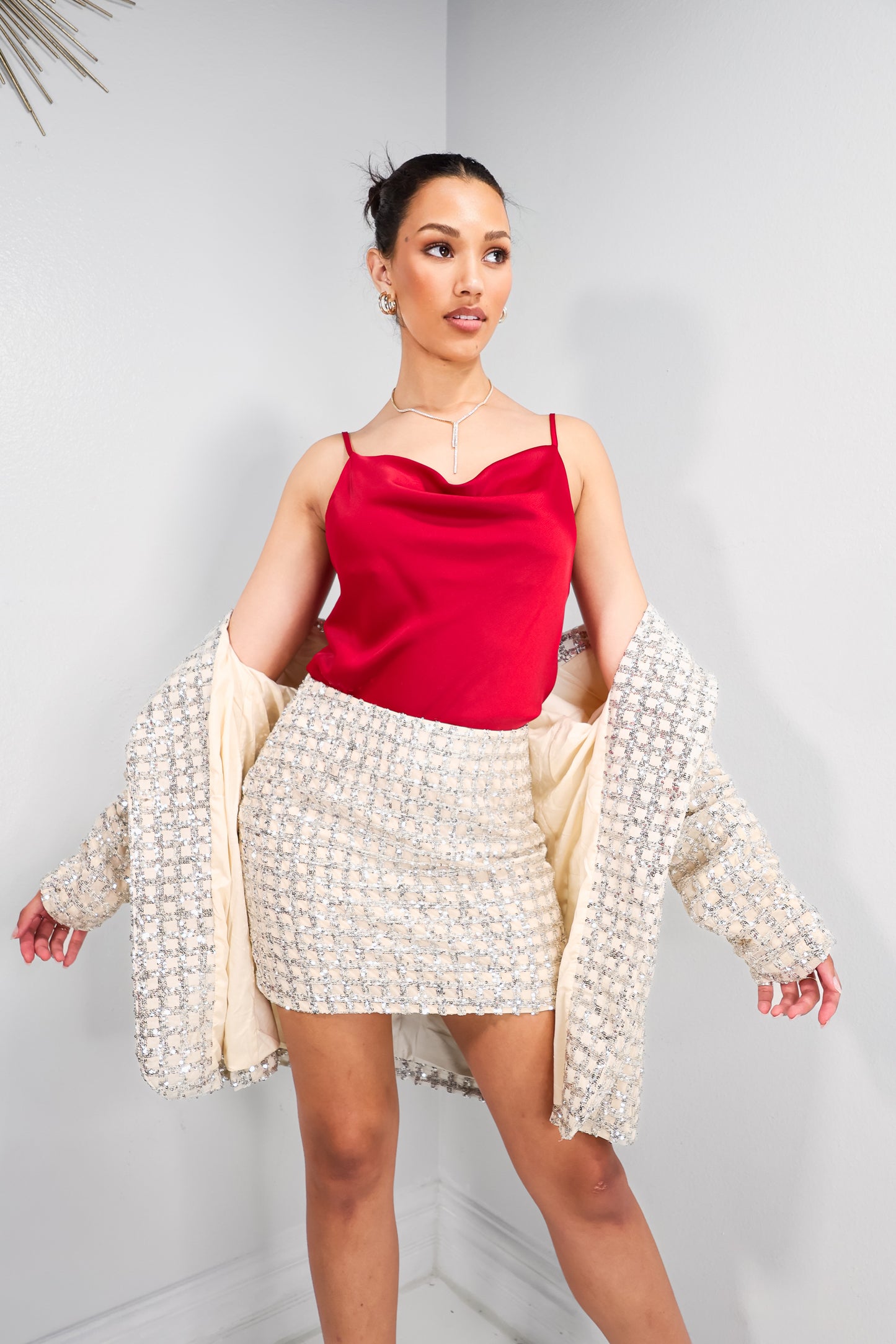 Bubbly Champagne Window Pane Skirt