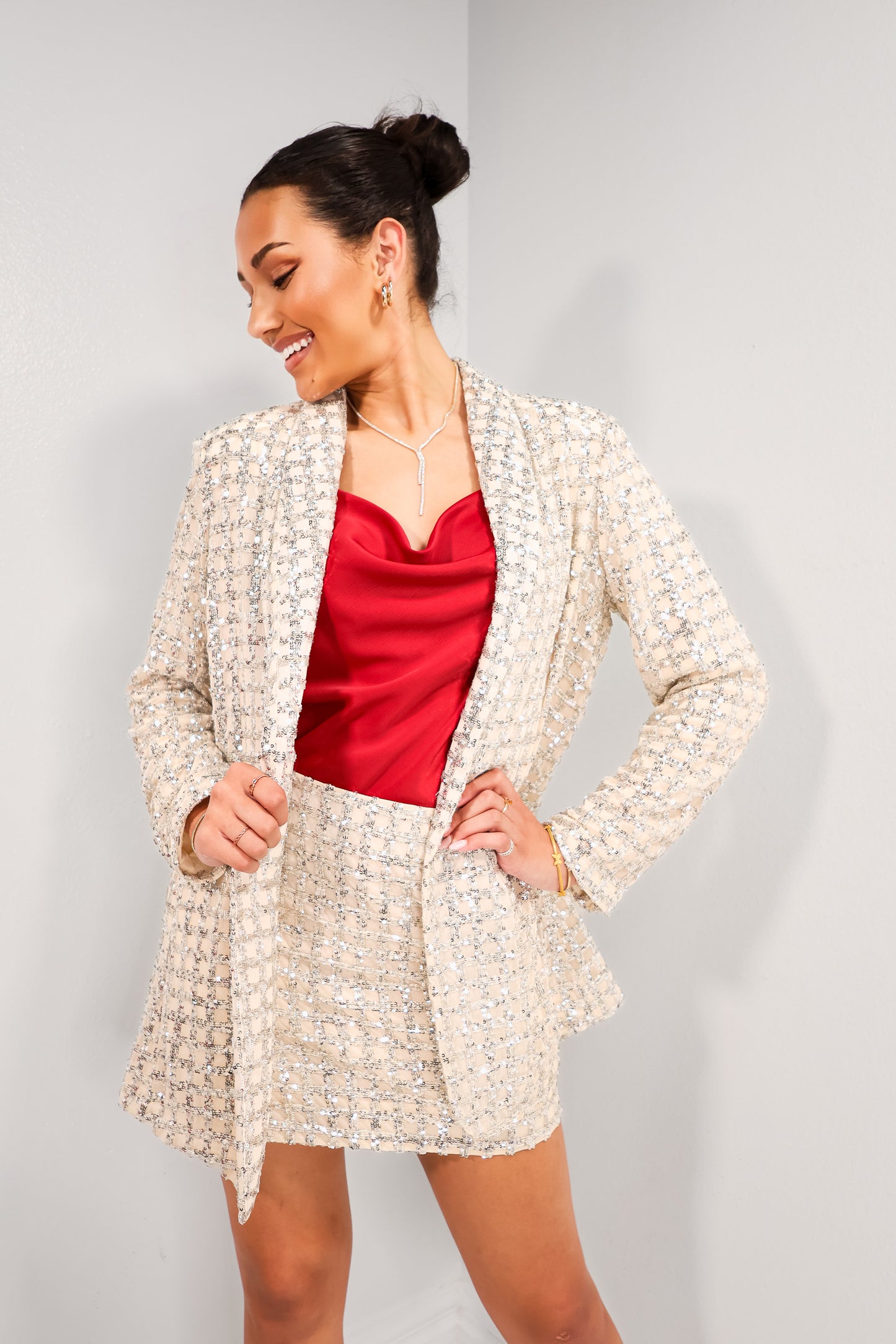 Bubbly Champagne Window Pane Skirt