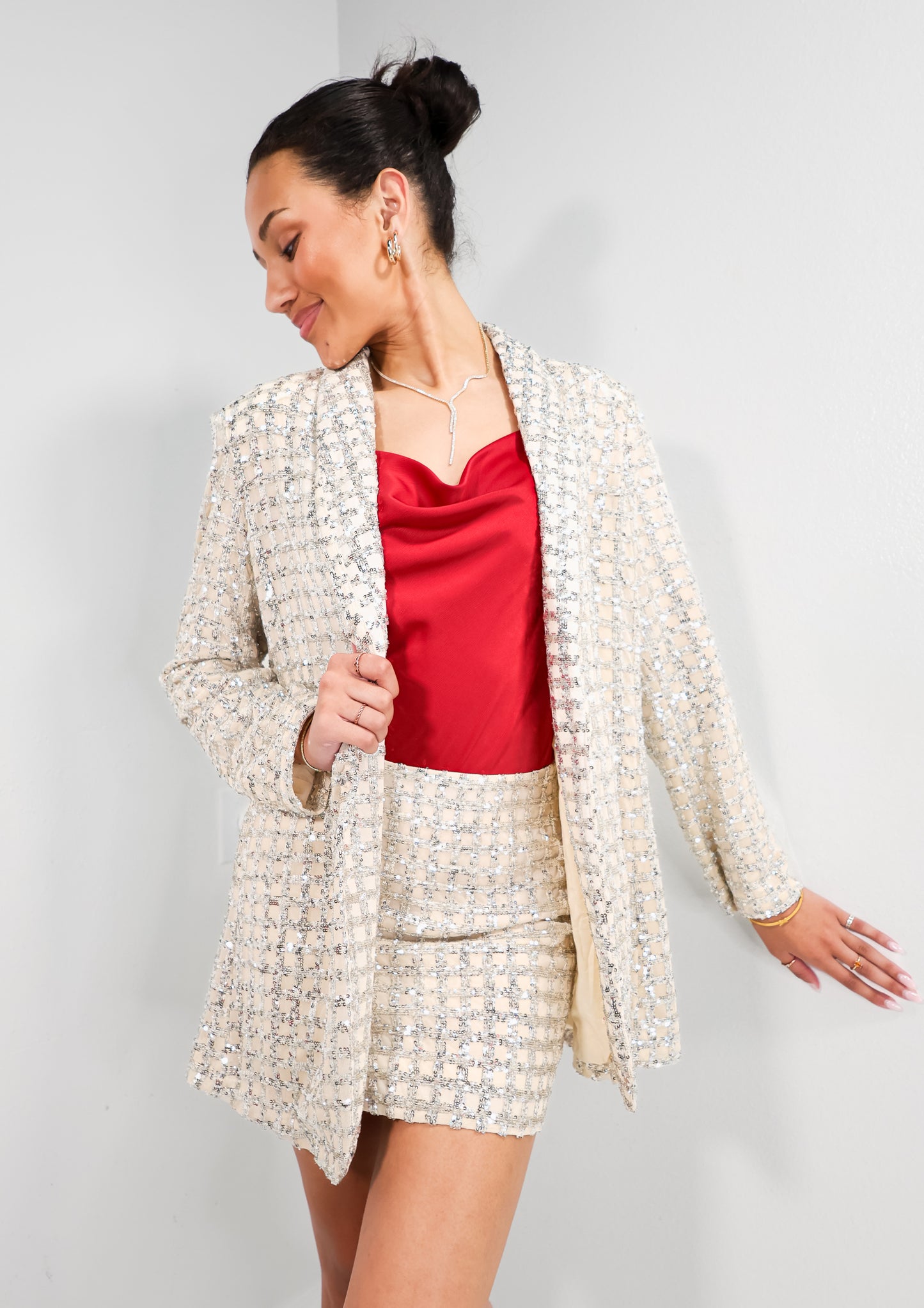 Bubbly Champagne Window Pane Skirt