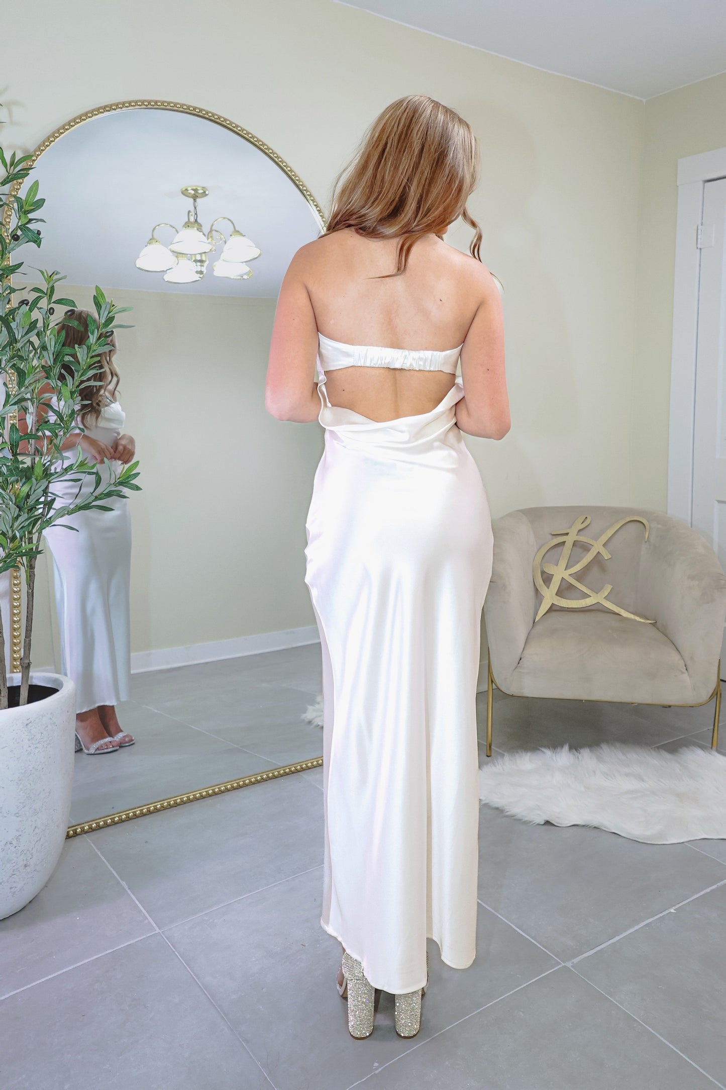 Ivory Elegance Cowl Midi Dress