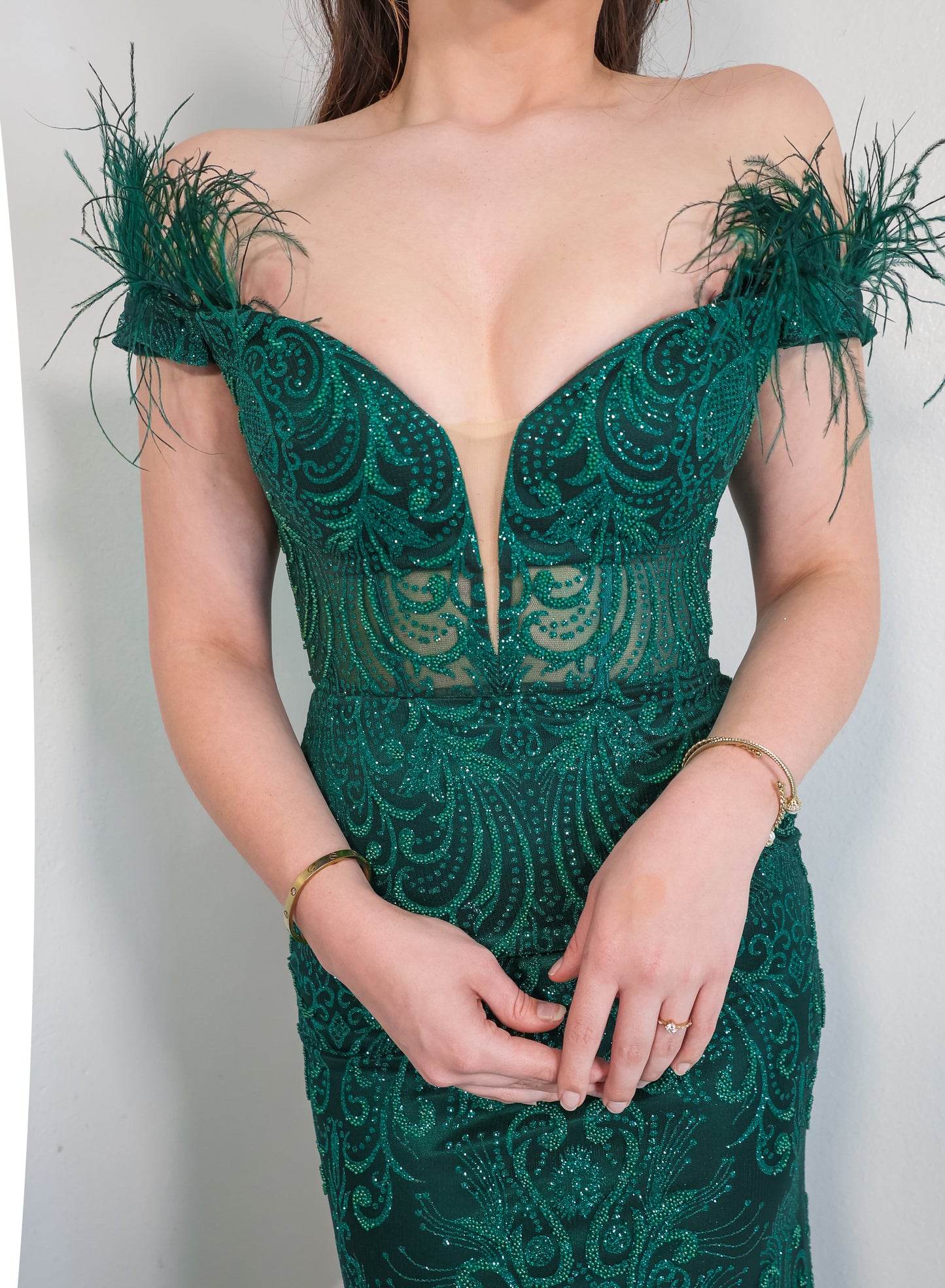 Ivy Winter Feathered Evening Dress