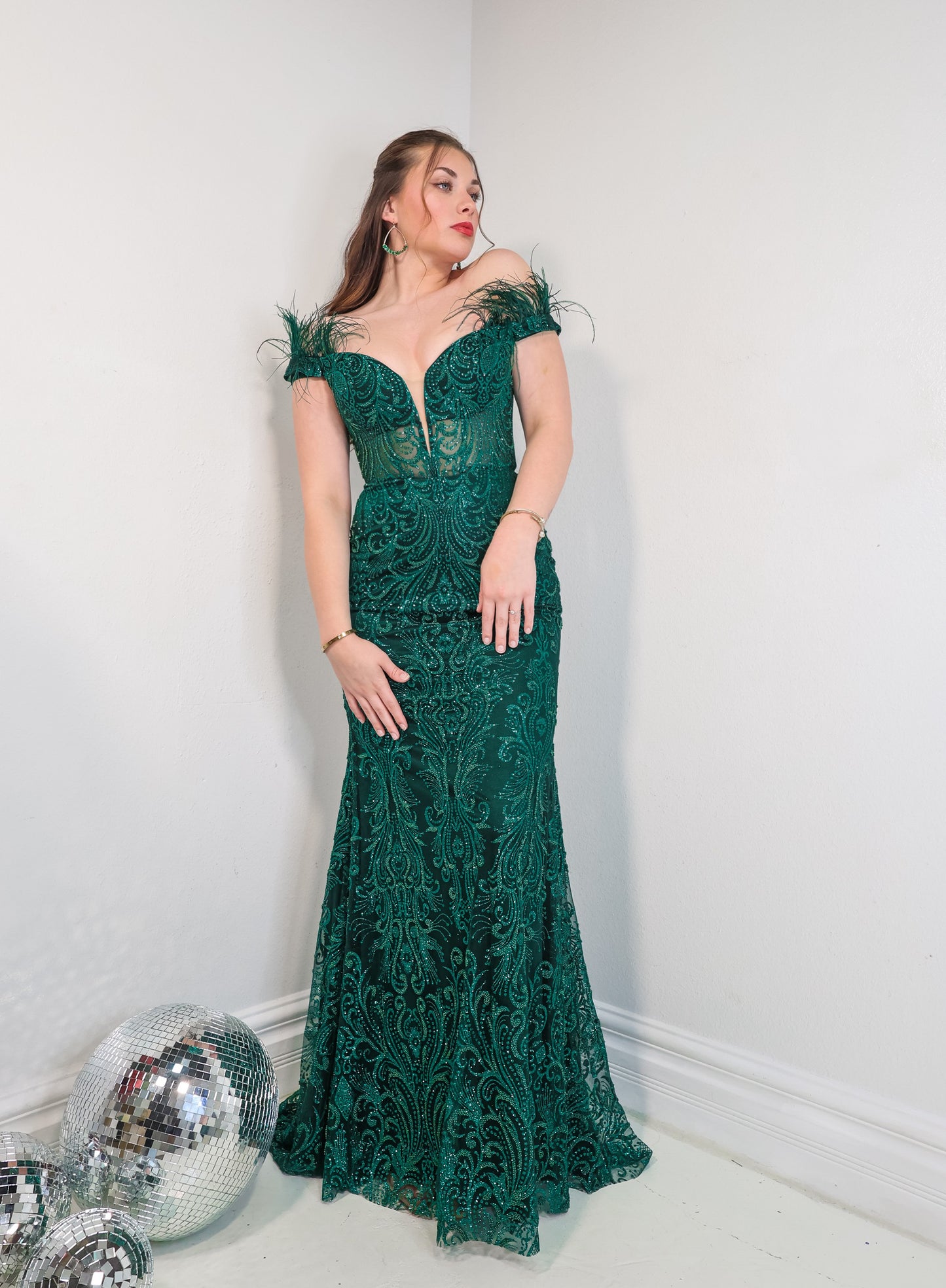 Ivy Winter Feathered Evening Dress