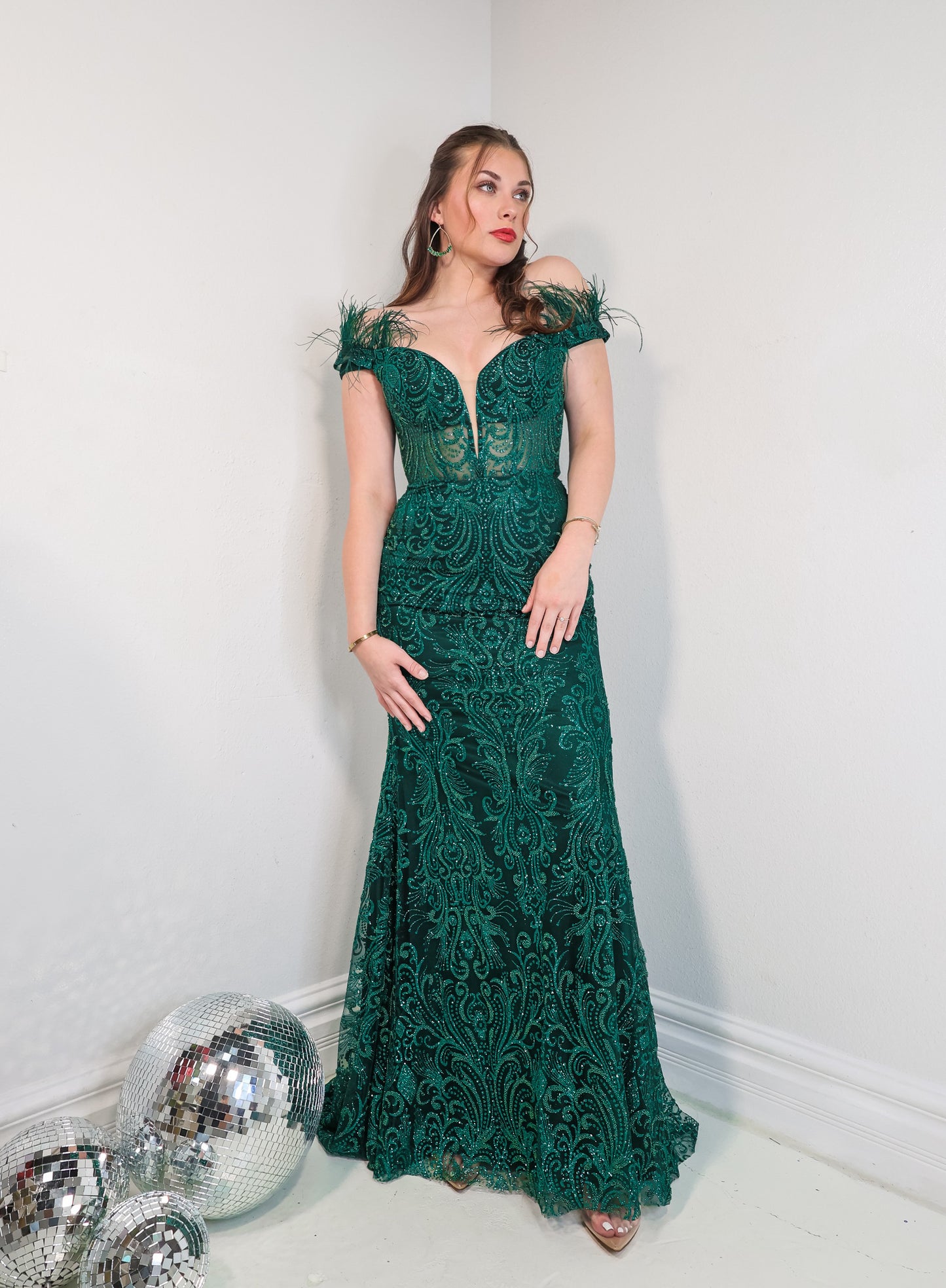 Ivy Winter Feathered Evening Dress
