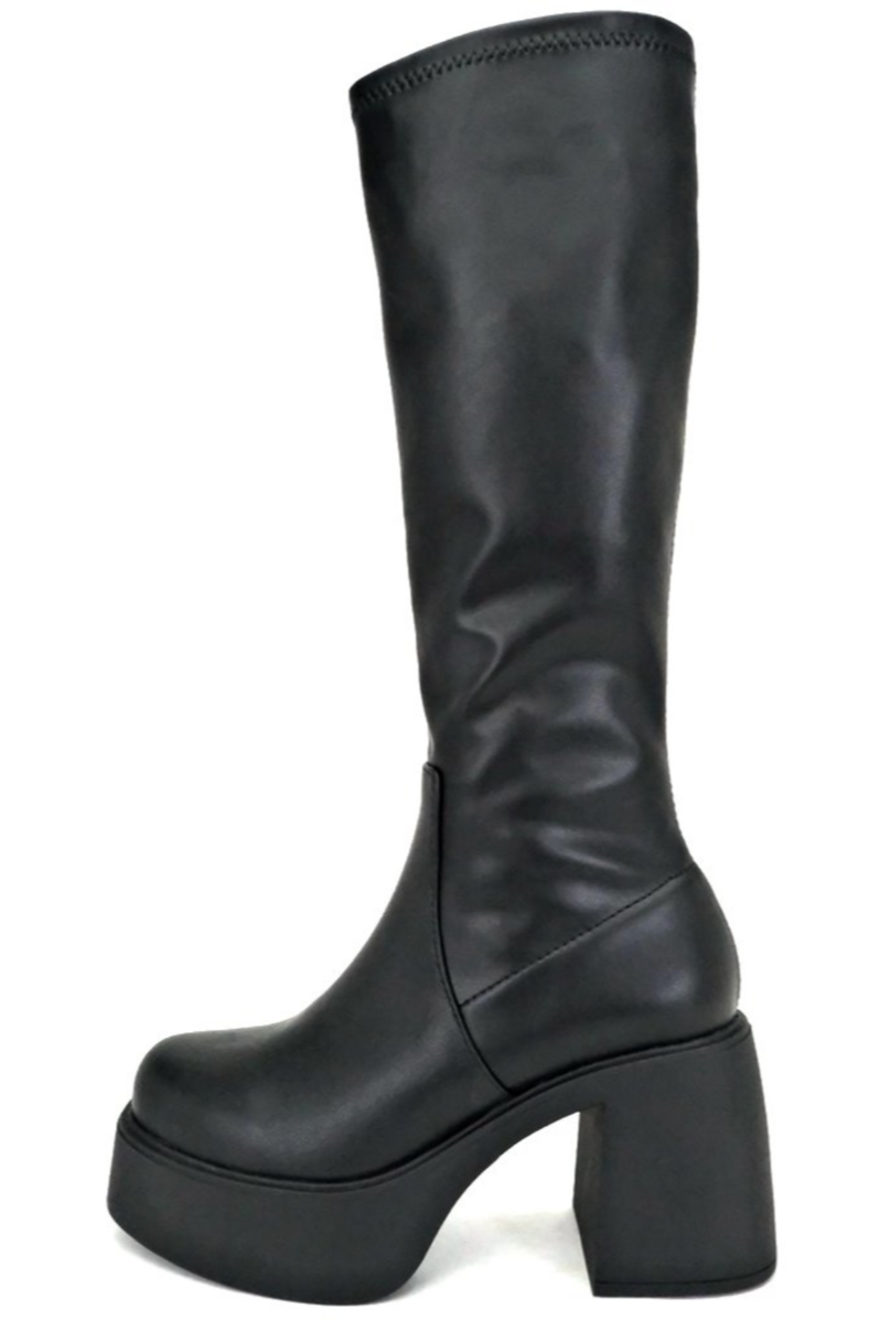 Tall black top platform boots