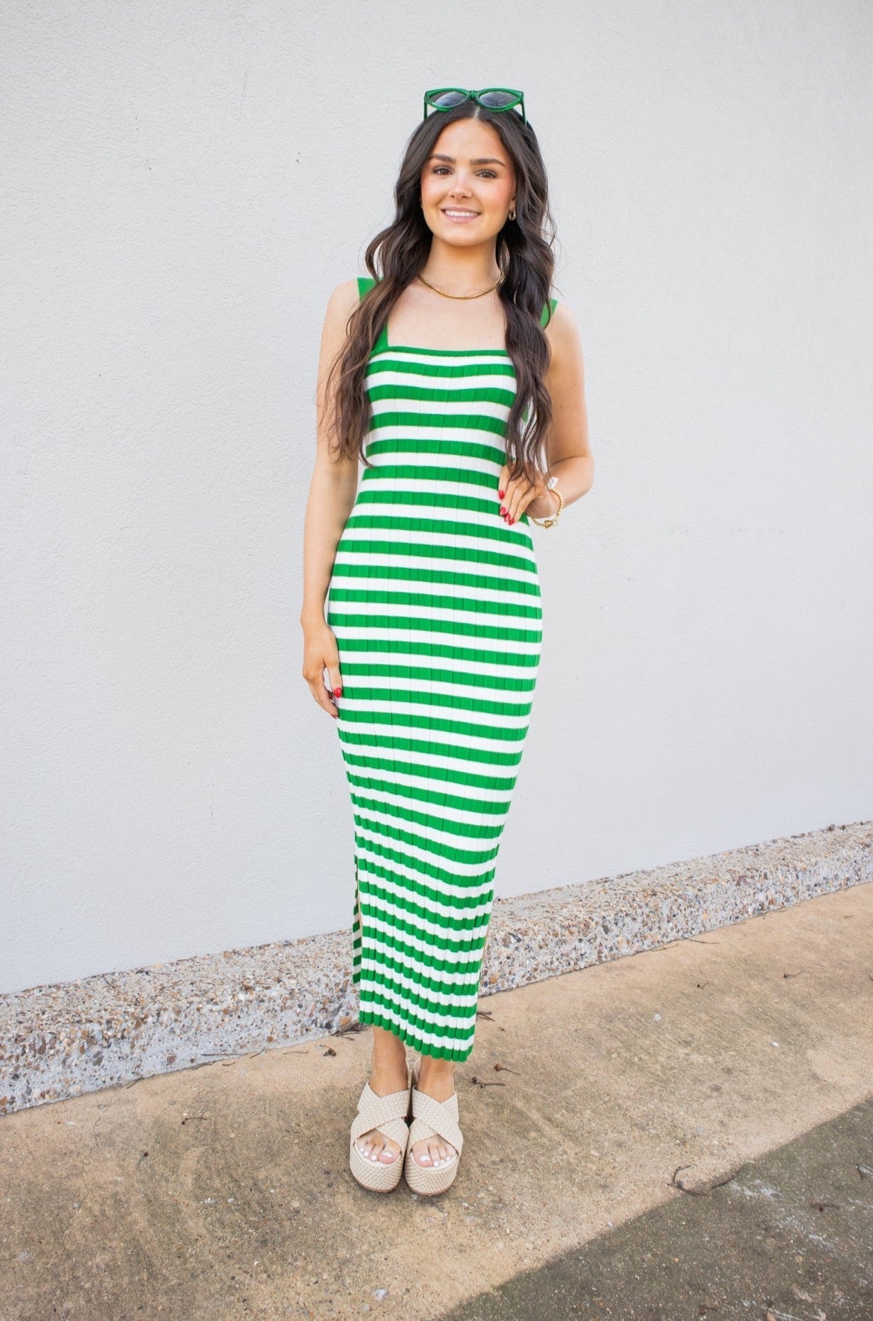 Knitted Ribbed Striped Tank Dress-Dresses-KCoutureBoutique, women's boutique in Bossier City, Louisiana