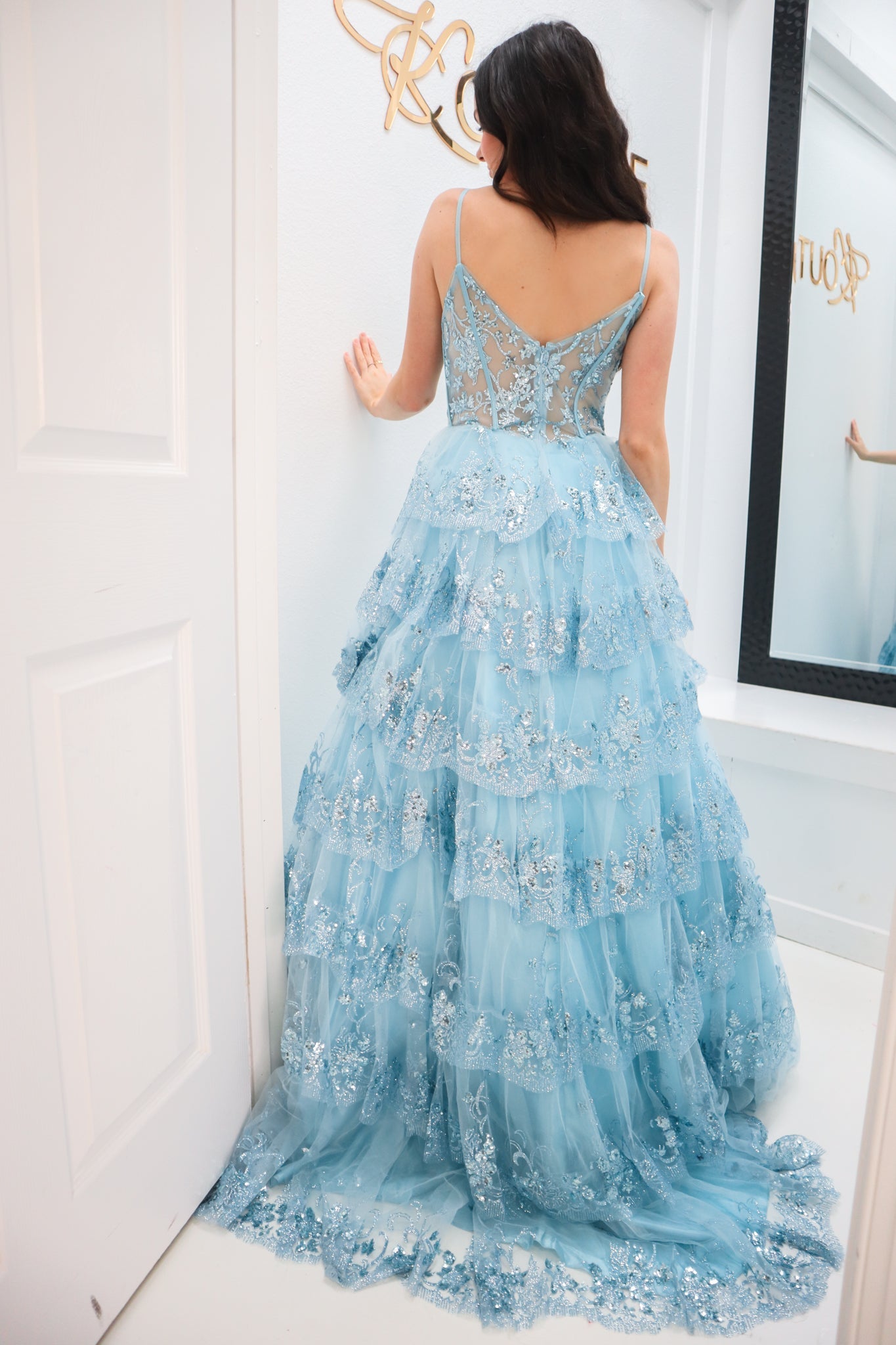 Layered Sequin Ball Gown-Dresses-KCoutureBoutique, women's boutique in Bossier City, Louisiana
