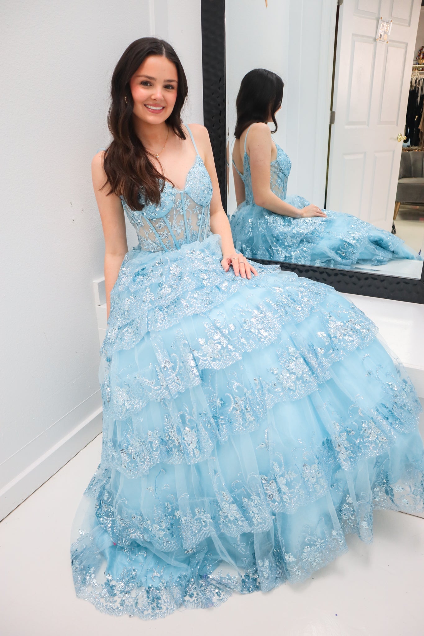 Layered Sequin Ball Gown-Dresses-KCoutureBoutique, women's boutique in Bossier City, Louisiana