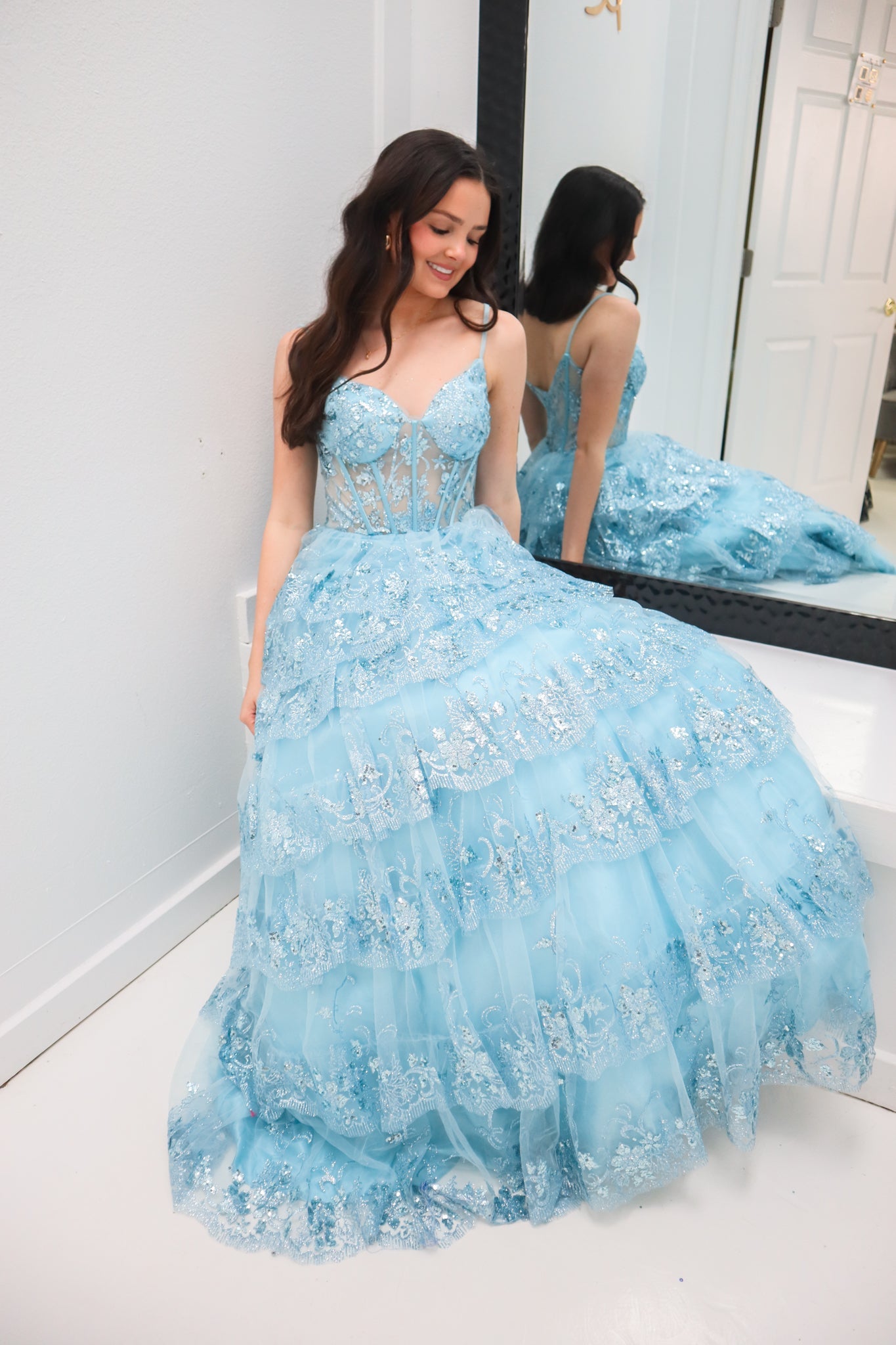 Layered Sequin Ball Gown-Dresses-KCoutureBoutique, women's boutique in Bossier City, Louisiana