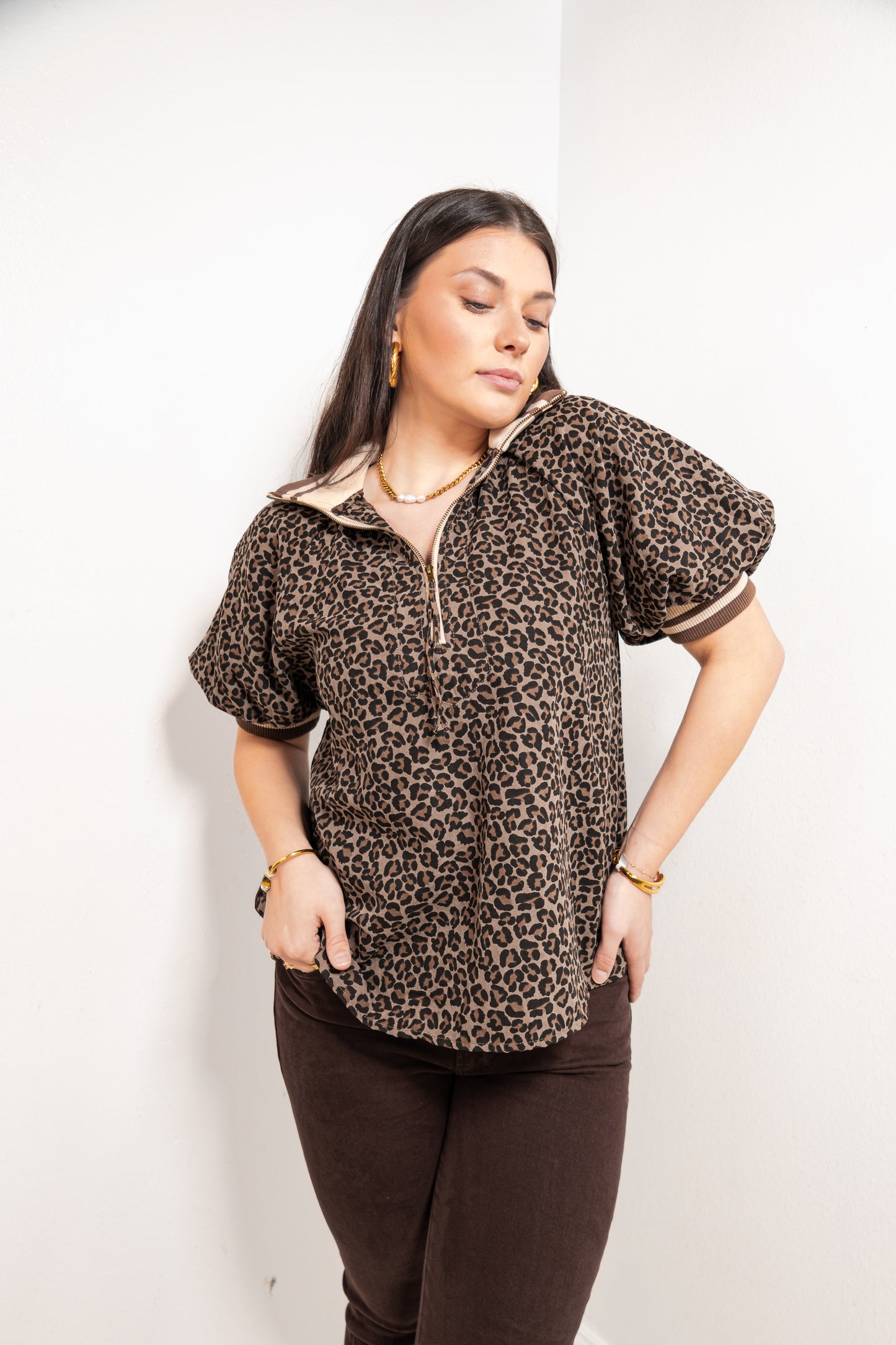 Leopard Lounge Puff Sleeve Top