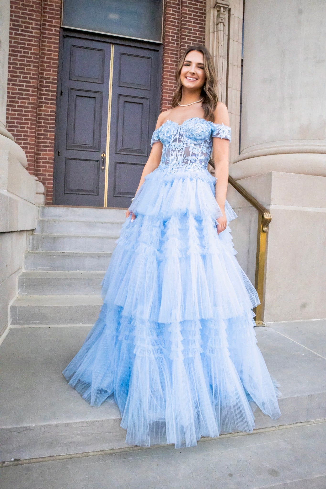 Light Blue Pleated Tulle Ball Gown-Dresses-KCoutureBoutique, women's boutique in Bossier City, Louisiana