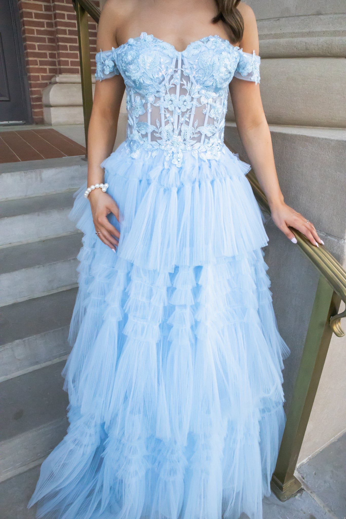 Light Blue Pleated Tulle Ball Gown-Dresses-KCoutureBoutique, women's boutique in Bossier City, Louisiana