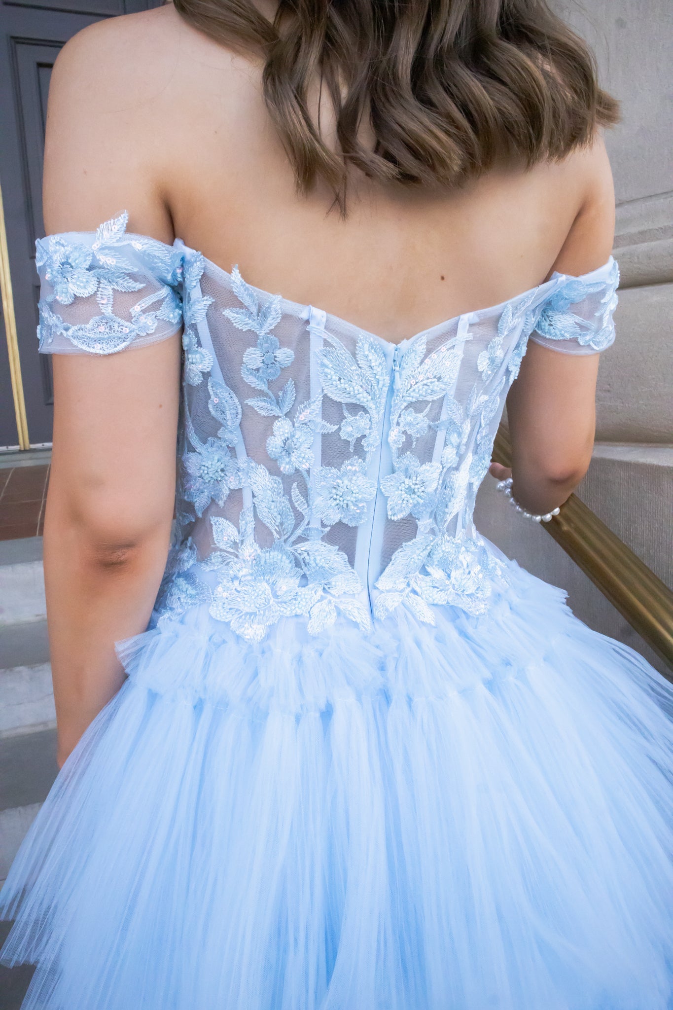 Light Blue Pleated Tulle Ball Gown-Dresses-KCoutureBoutique, women's boutique in Bossier City, Louisiana