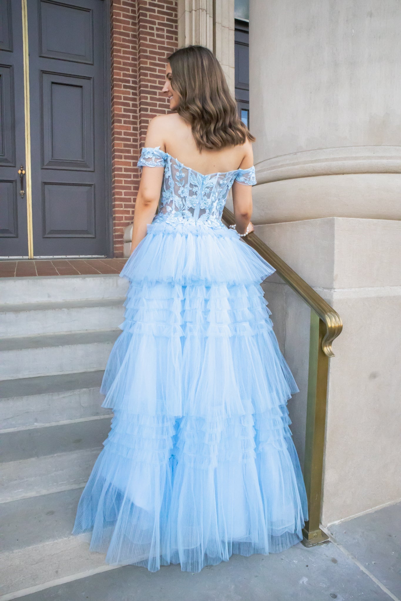 Light Blue Pleated Tulle Ball Gown-Dresses-KCoutureBoutique, women's boutique in Bossier City, Louisiana