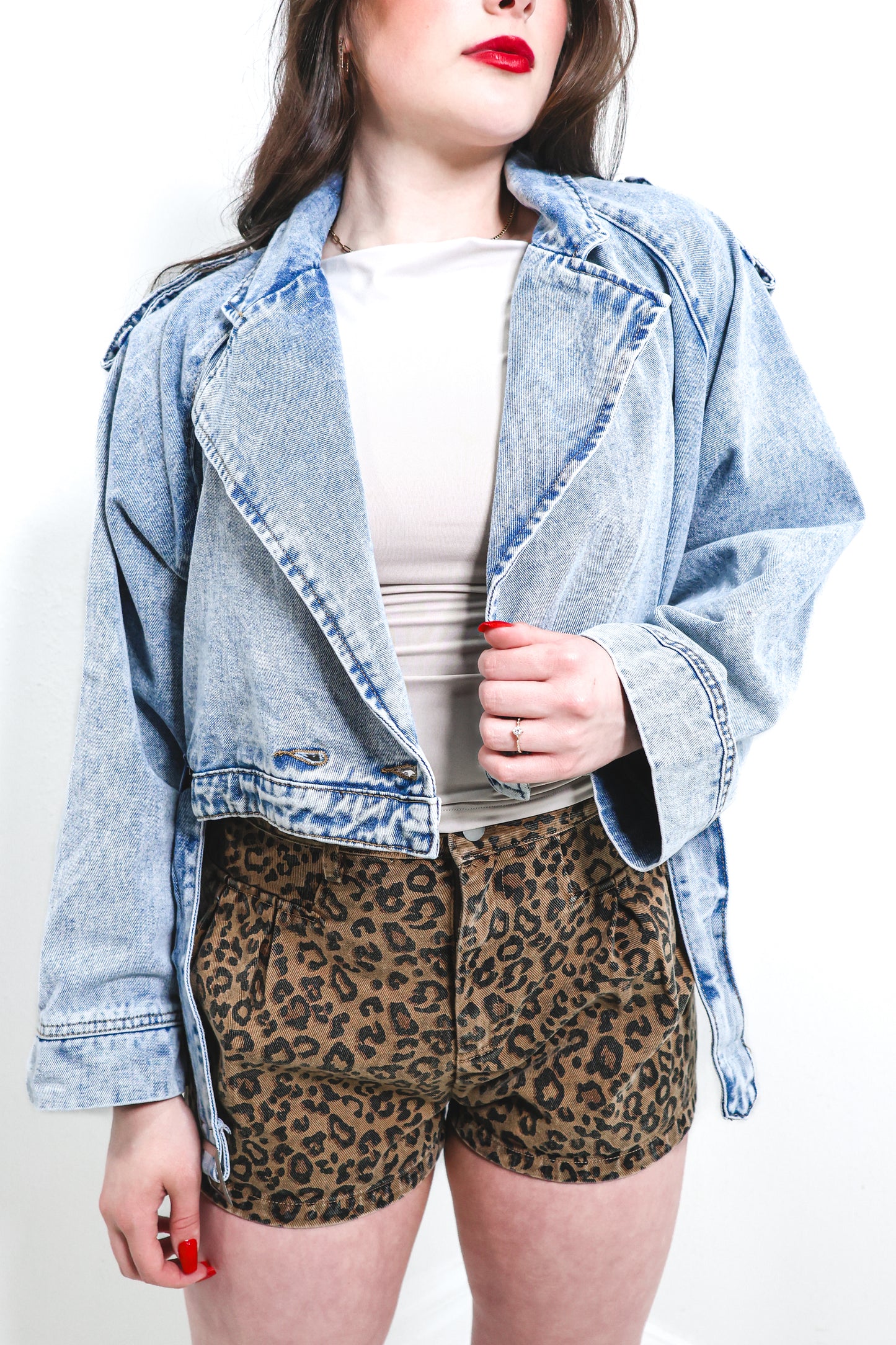 Light Wash Denim Cropped Moto Jacket