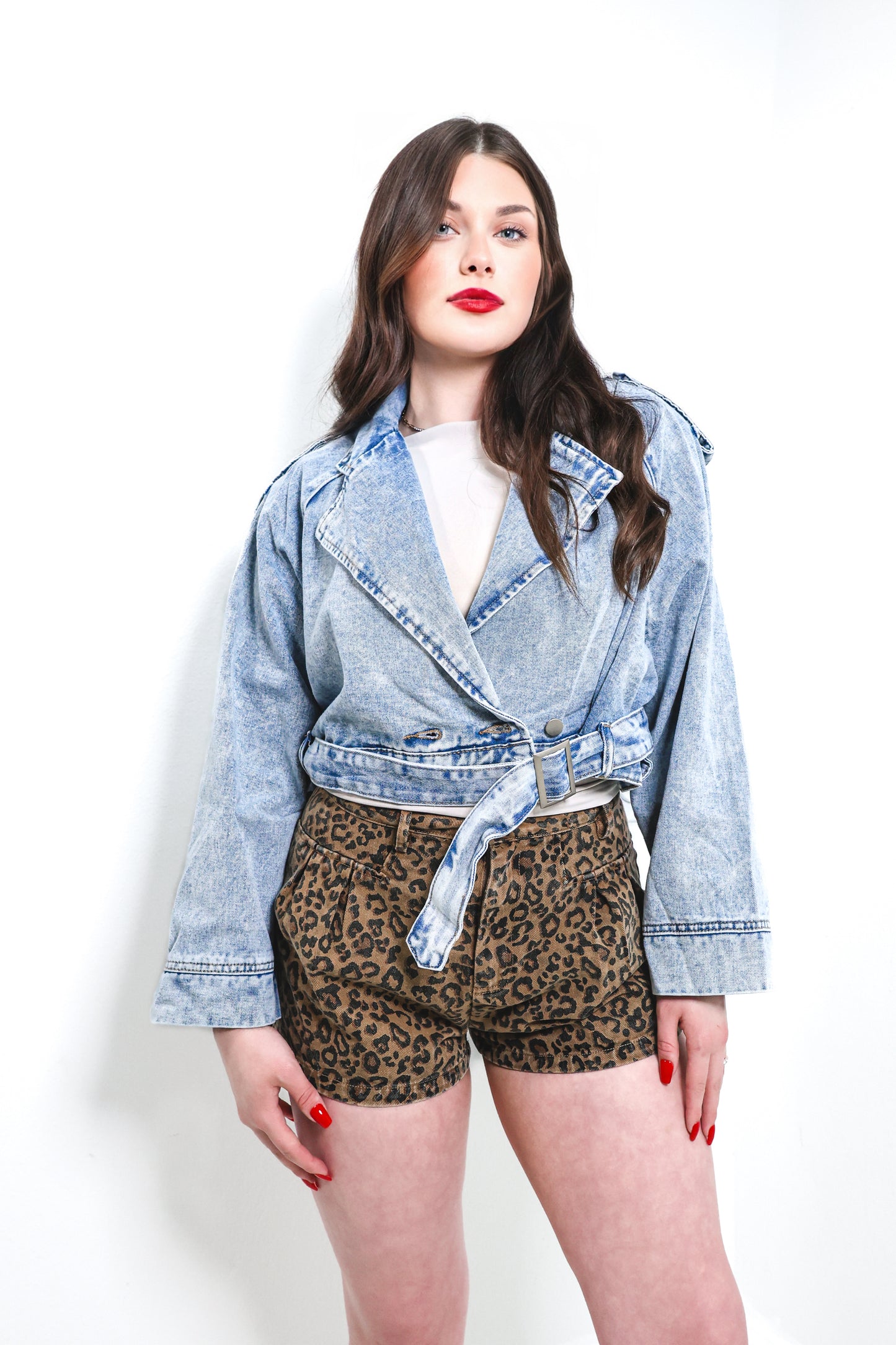 Light Wash Denim Cropped Moto Jacket