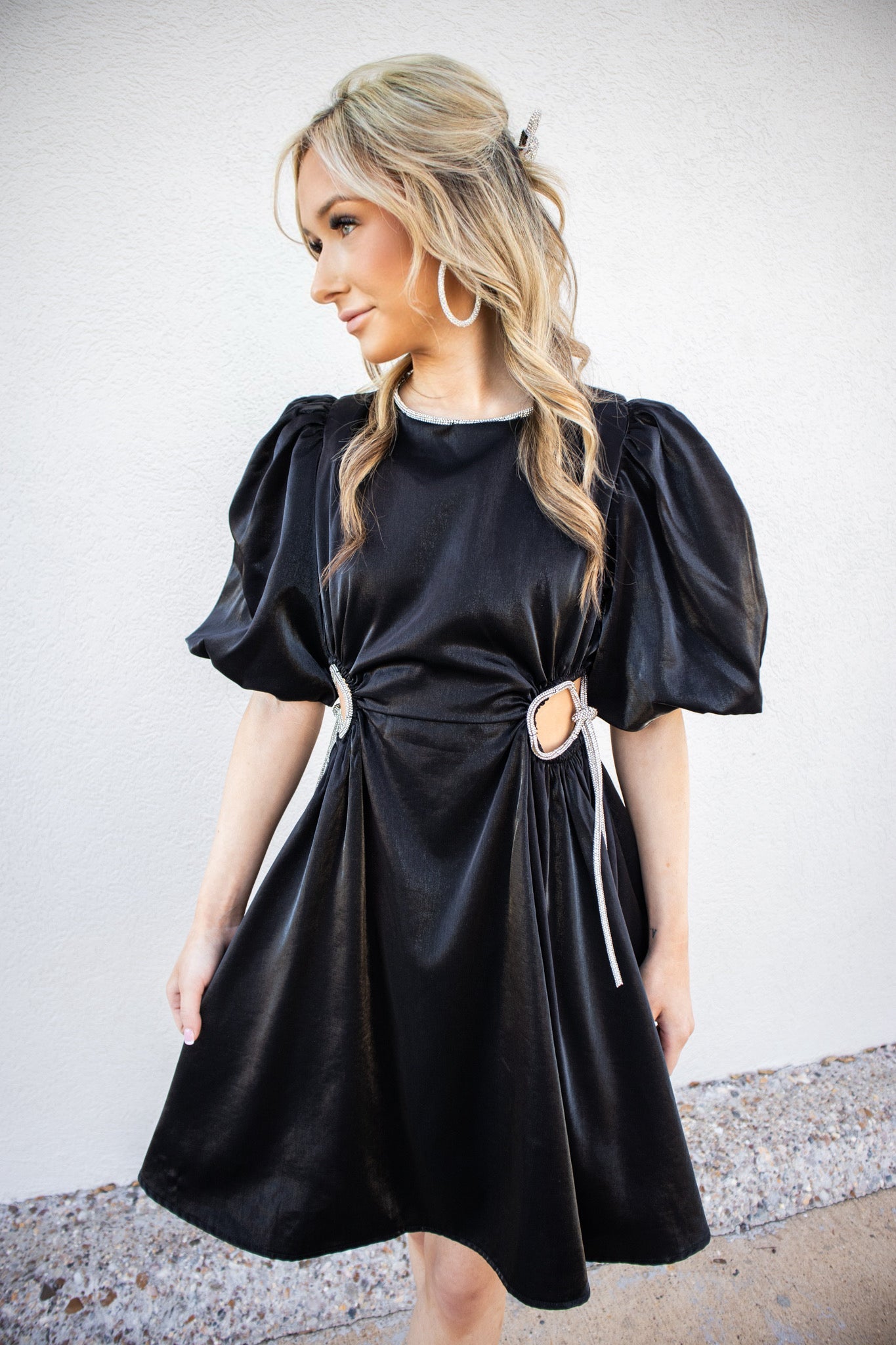 black satin cut out mini dress Lola Cut Out Mini Dress