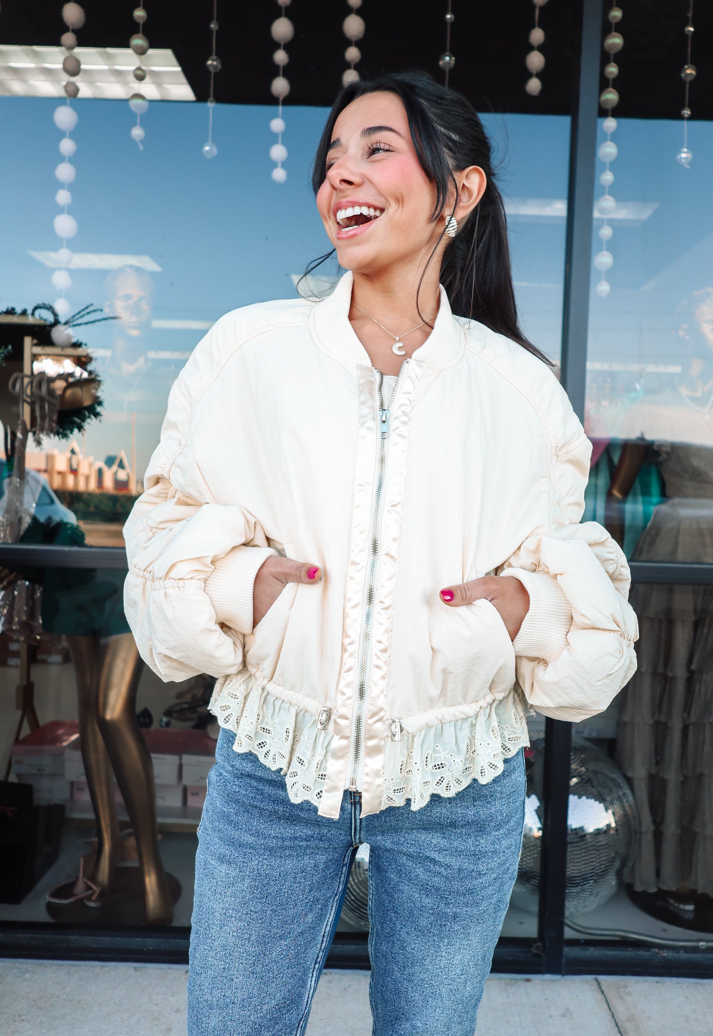 Lucy Lace Trim Bomber Jacket