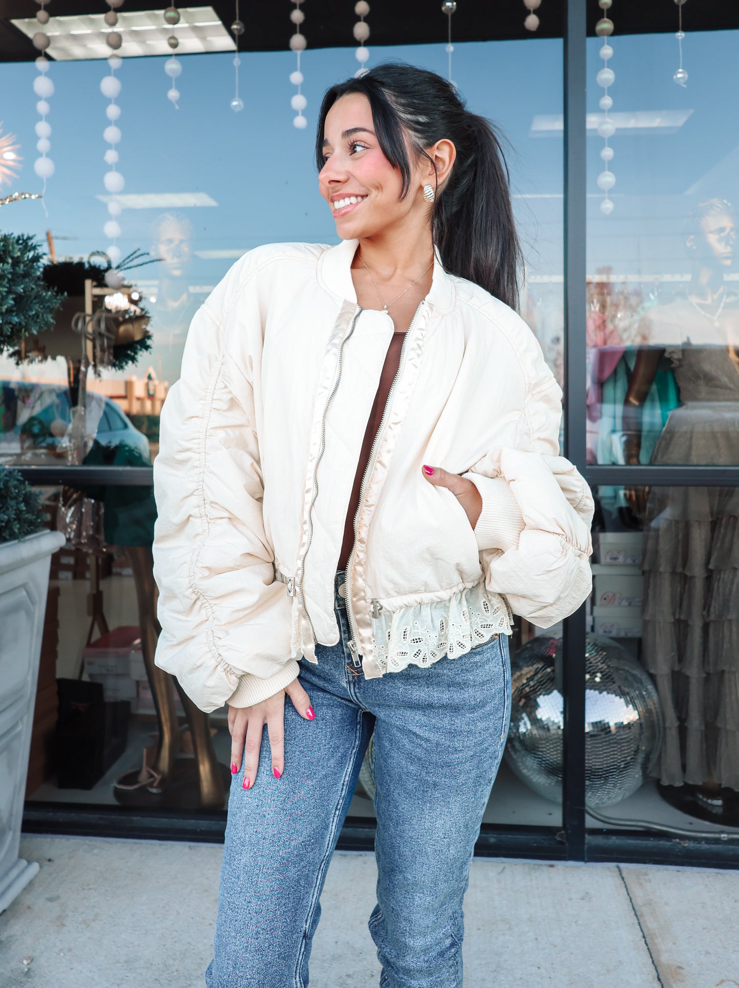 Lucy Lace Trim Bomber Jacket