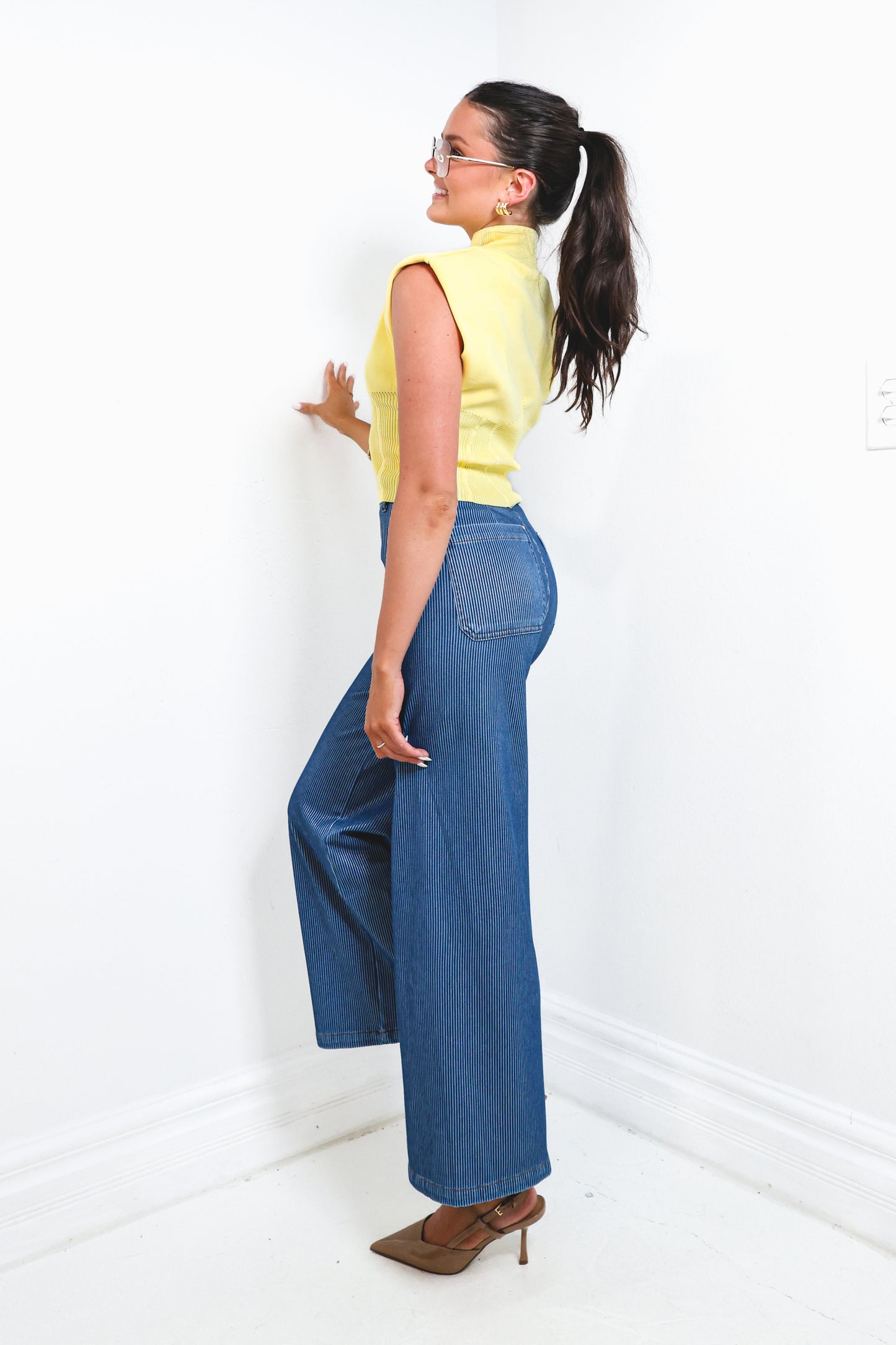 Lysse Erin Pinstripe Wide Leg Jeans
