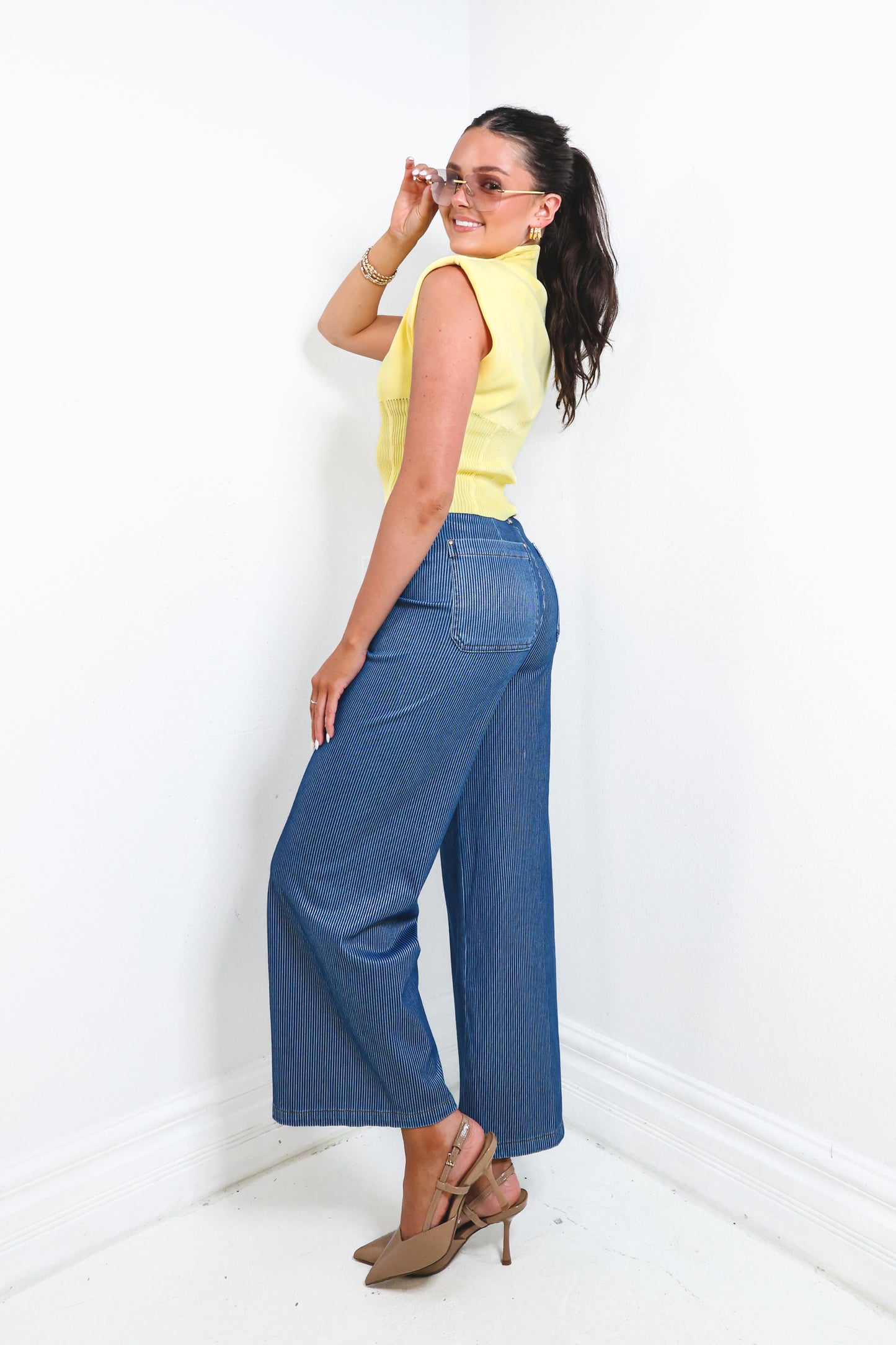 Lysse Erin Pinstripe Wide Leg Jeans