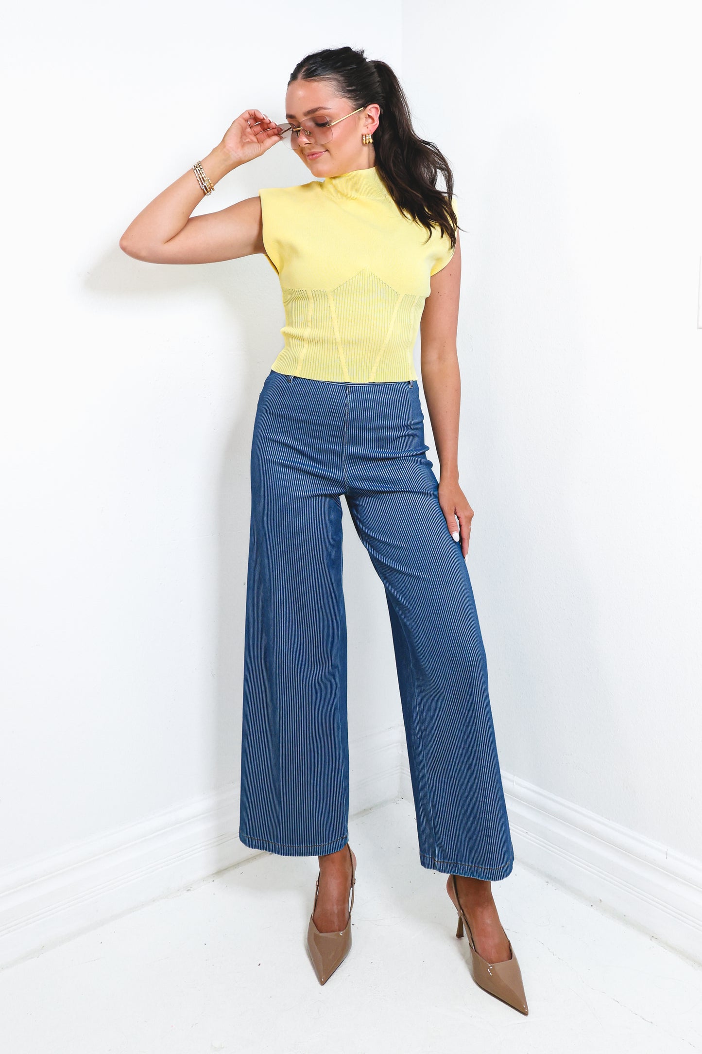 Lysse Erin Pinstripe Wide Leg Jeans