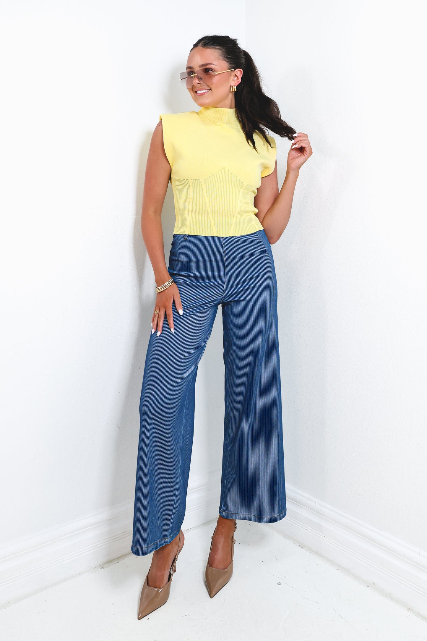 Lysse Erin Pinstripe Wide Leg Jeans