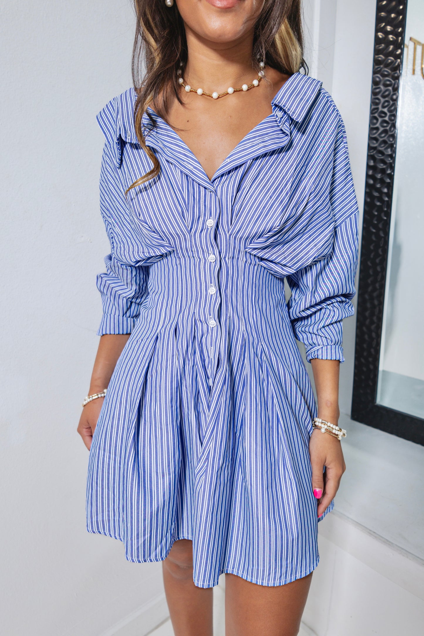 Manhattan Mode Striped Corset Shirt Dress
