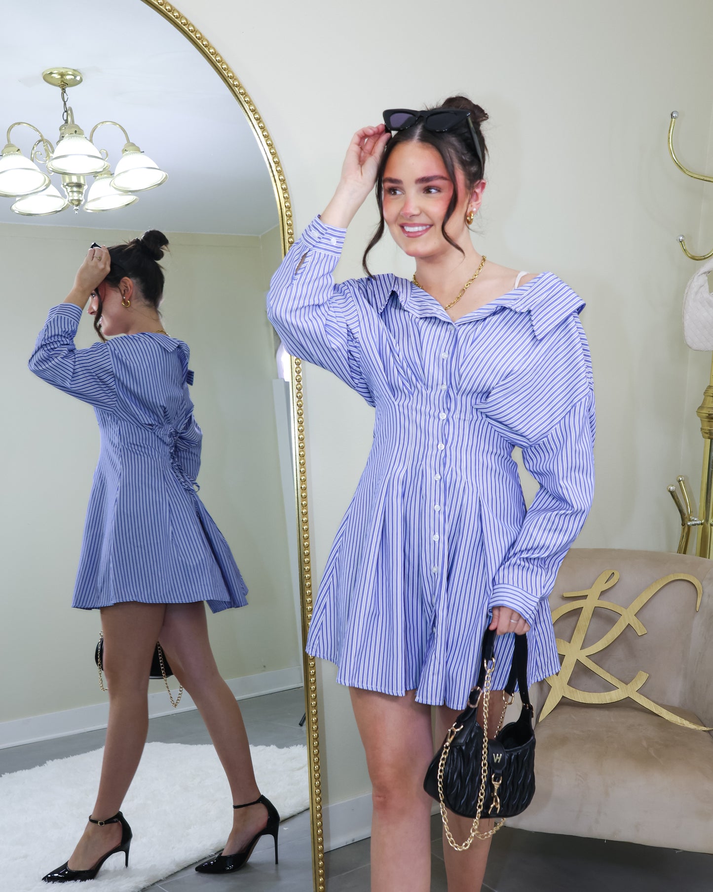 Manhattan Mode Striped Corset Shirt Dress