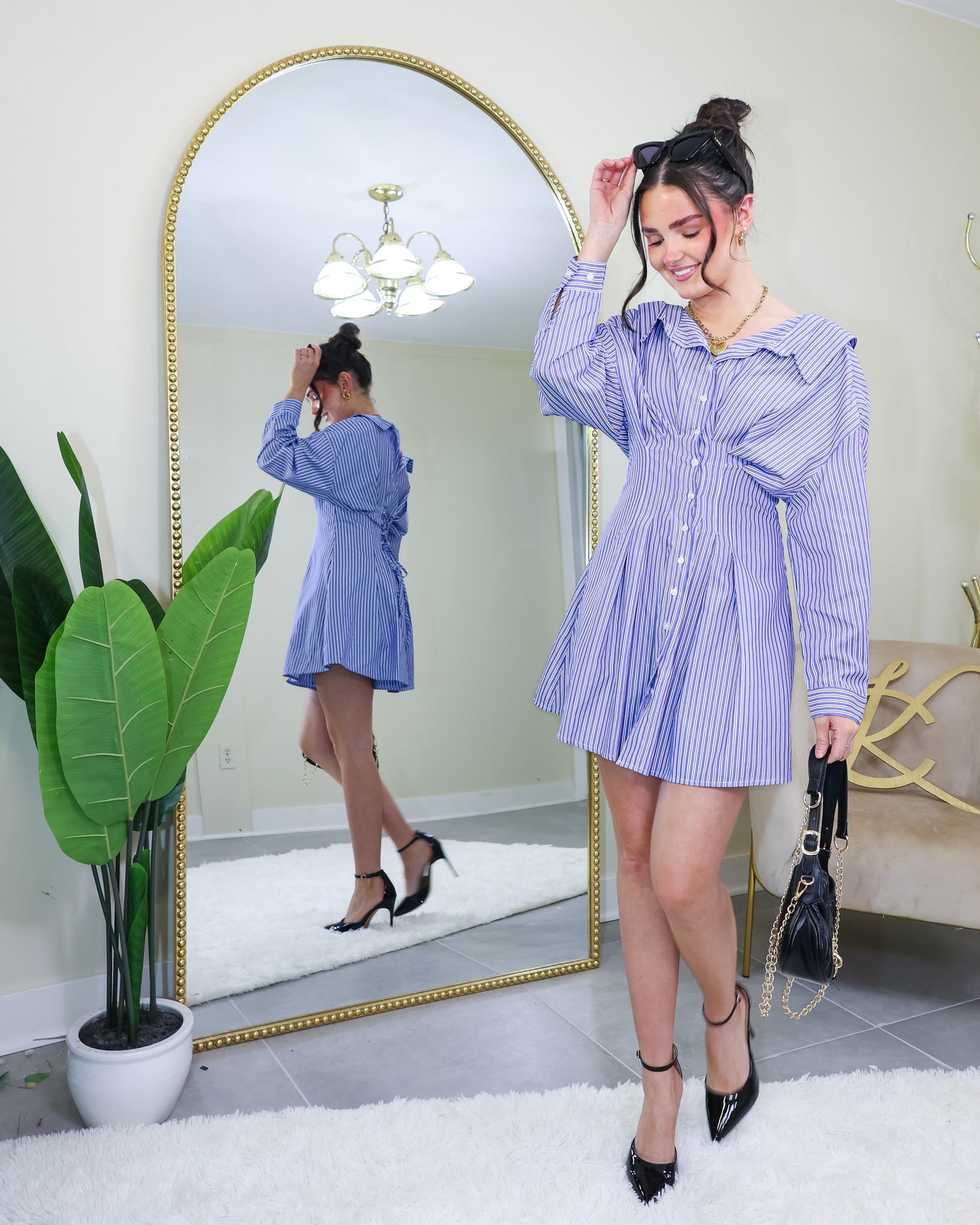 Manhattan Mode Striped Corset Shirt Dress