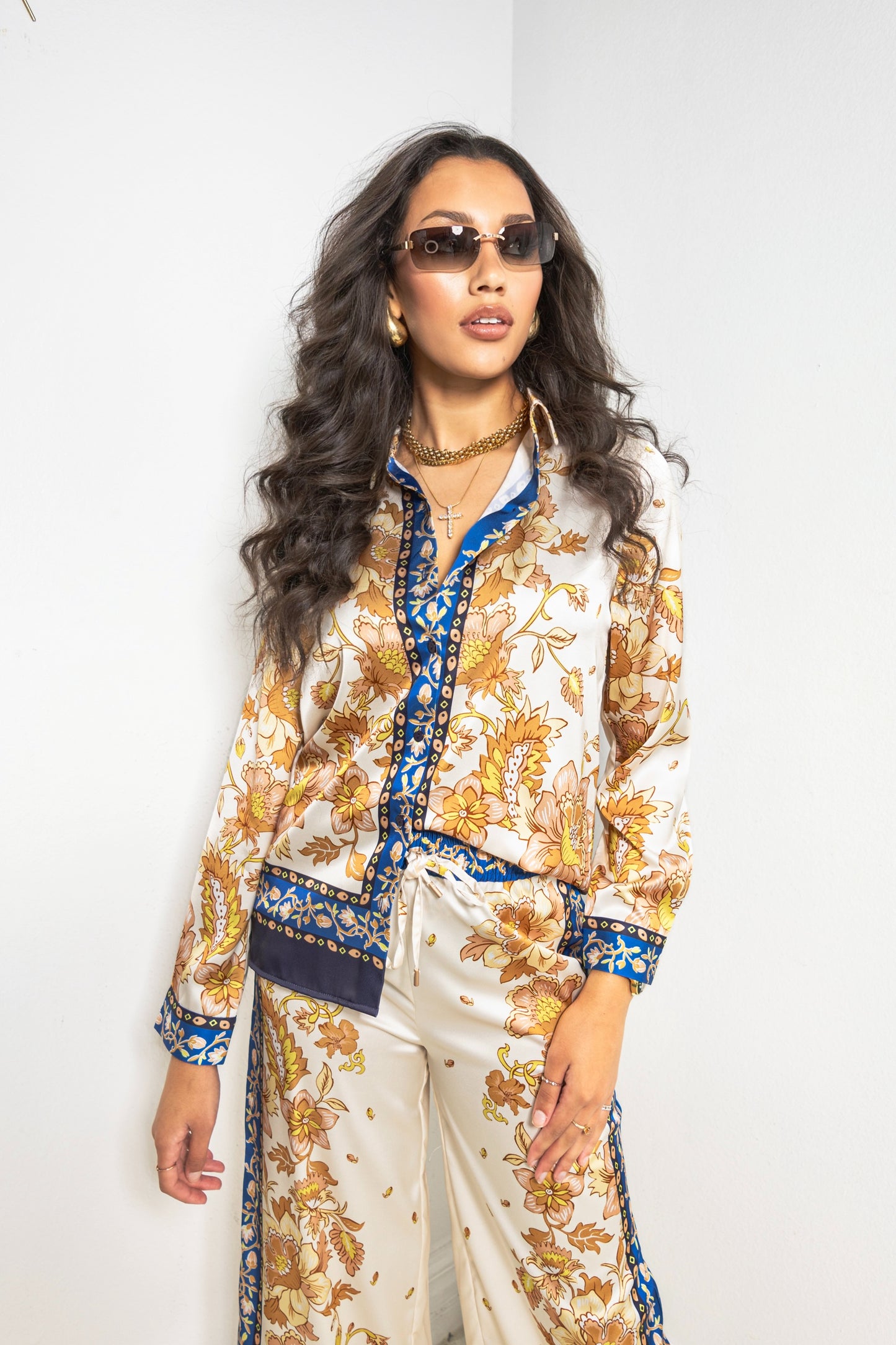 Mediterranean Bloom Button Down Top