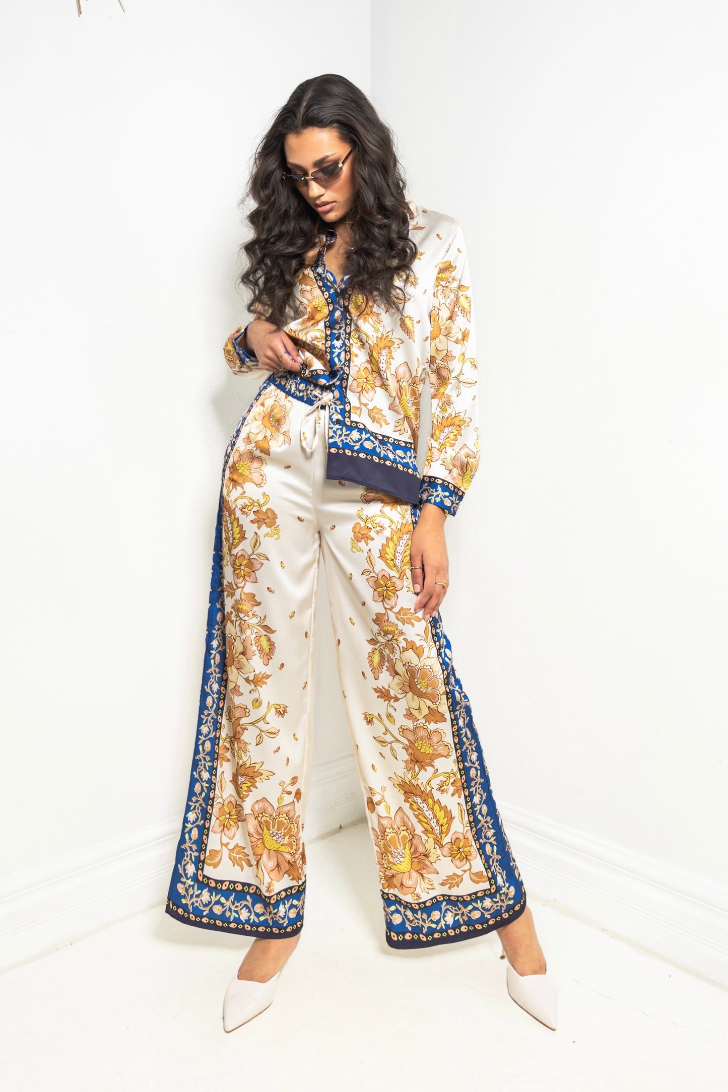 Mediterranean Bloom Wide Leg Pants