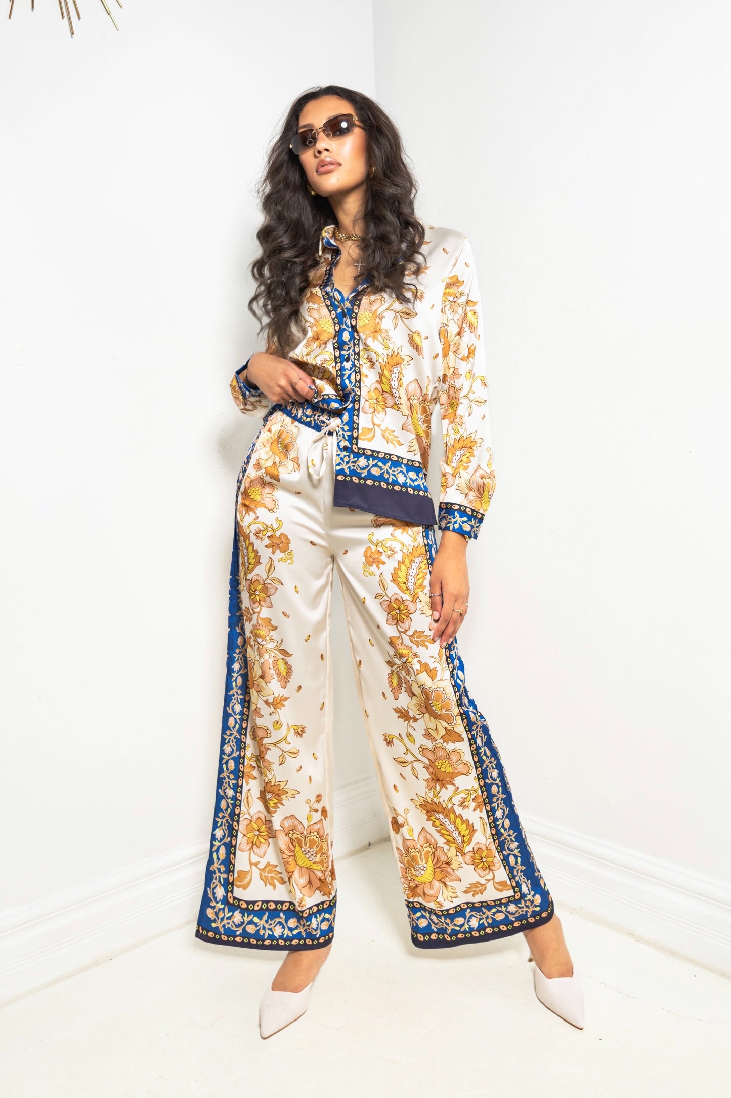 Mediterranean Bloom Wide Leg Pants