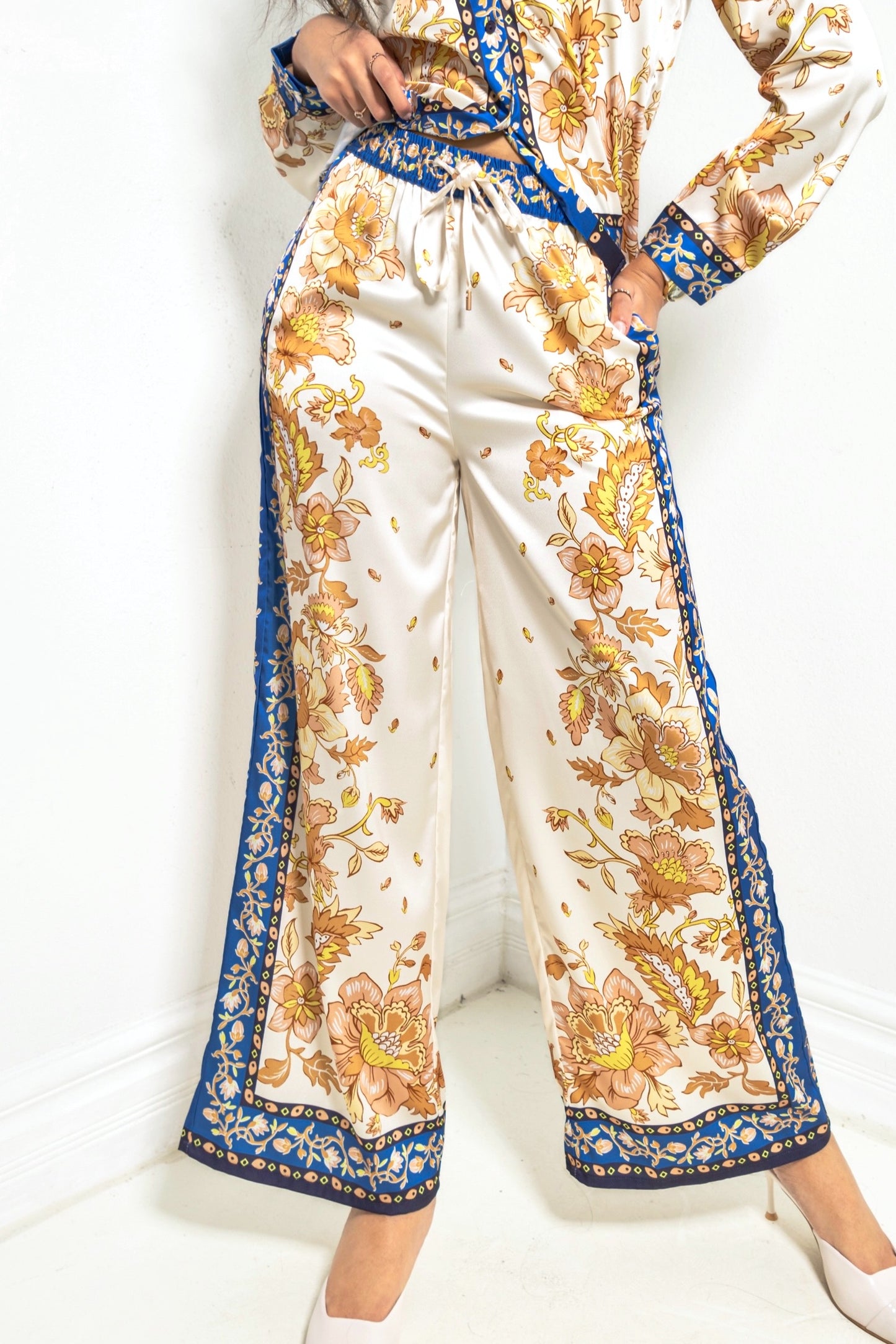 Mediterranean Bloom Wide Leg Pants