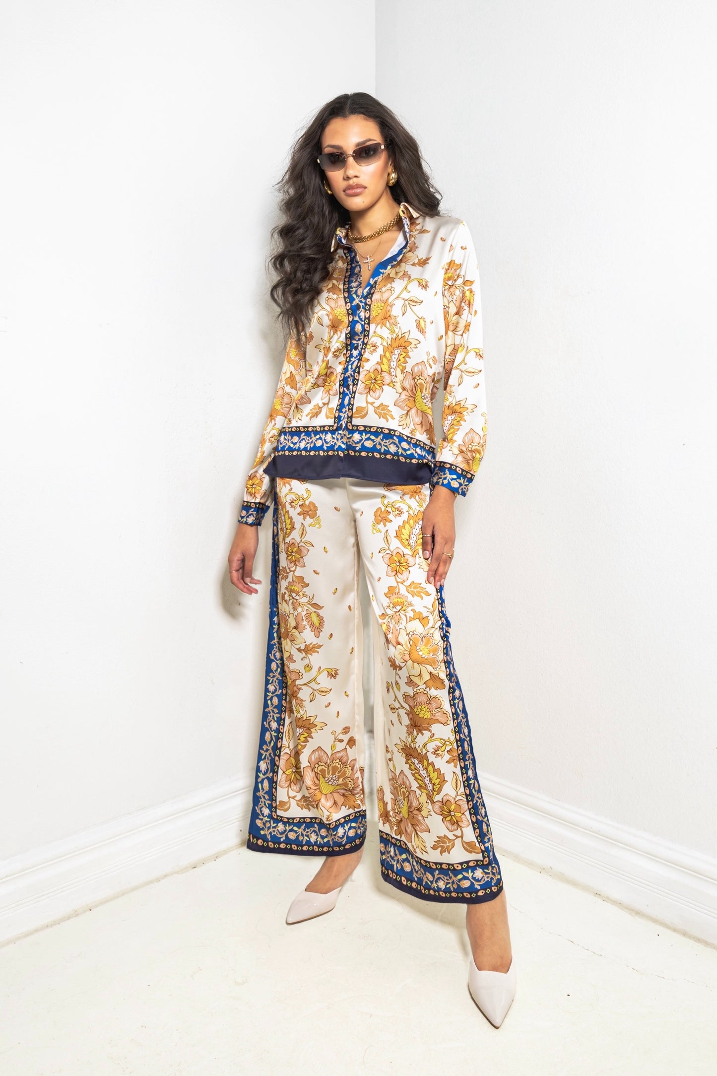 Mediterranean Bloom Button Down Top