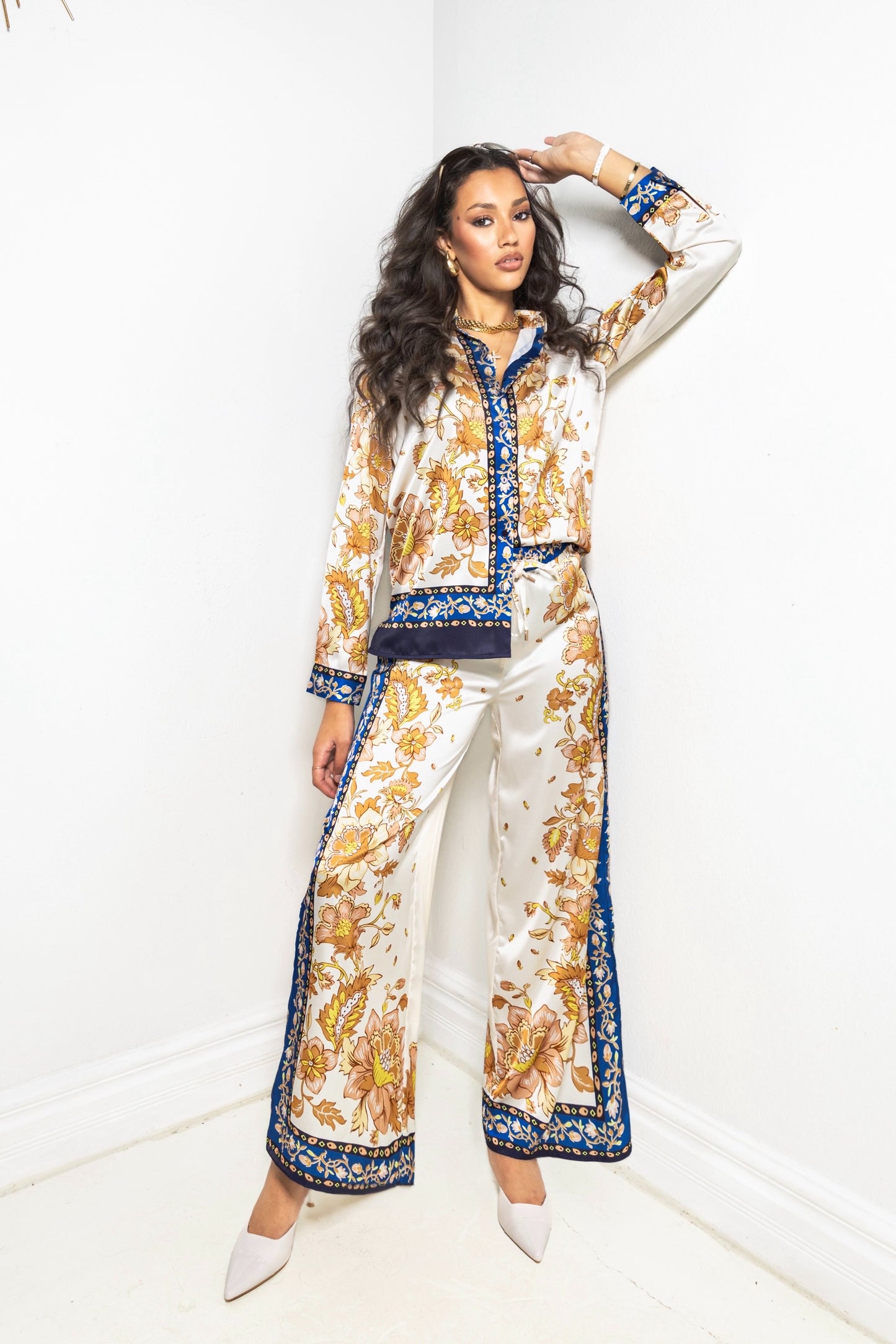 Mediterranean Bloom Wide Leg Pants