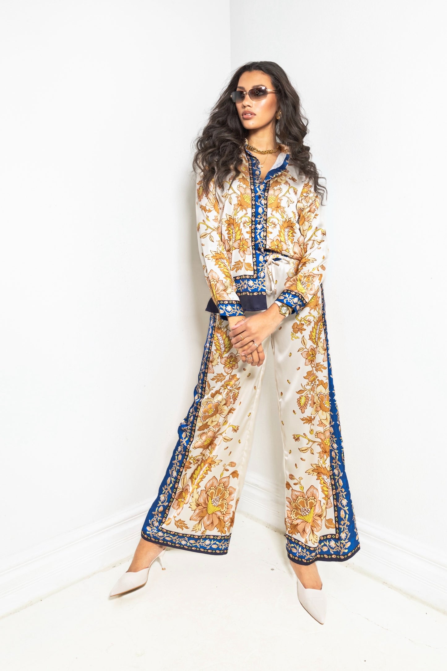 Mediterranean Bloom Wide Leg Pants