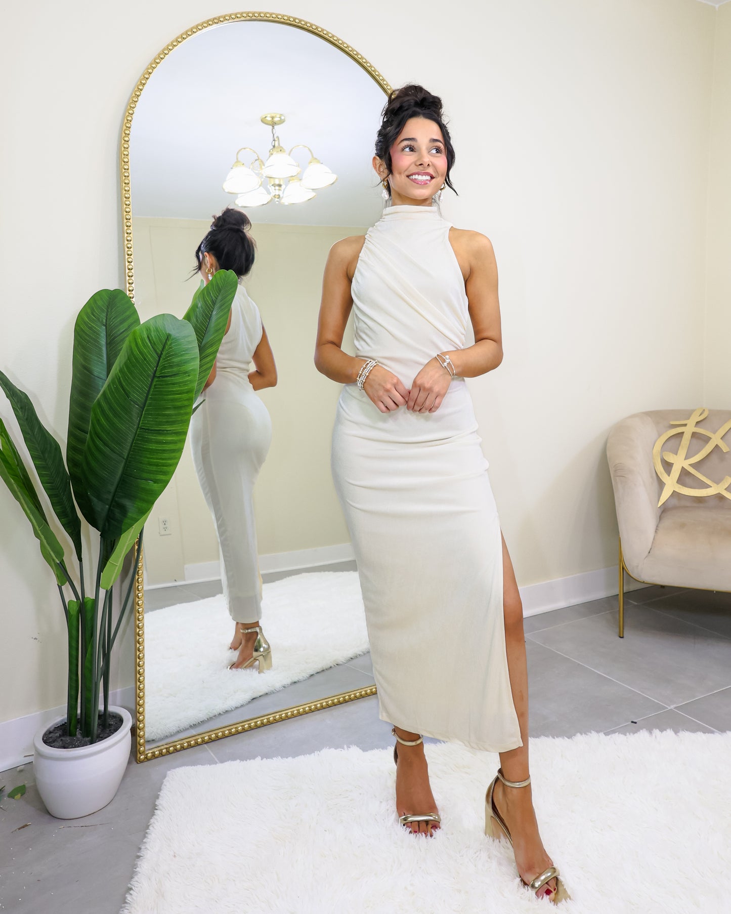 Minimalist Mock Neck Midi Dress