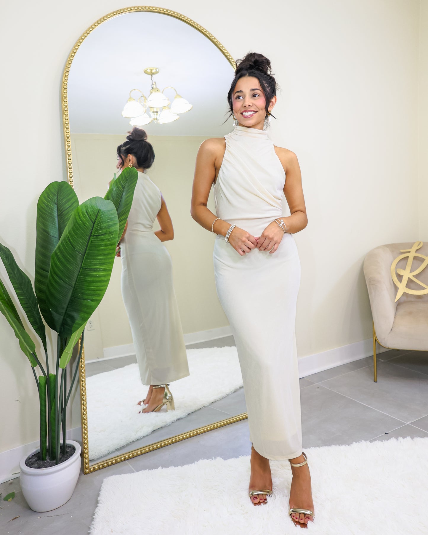 Minimalist Mock Neck Midi Dress