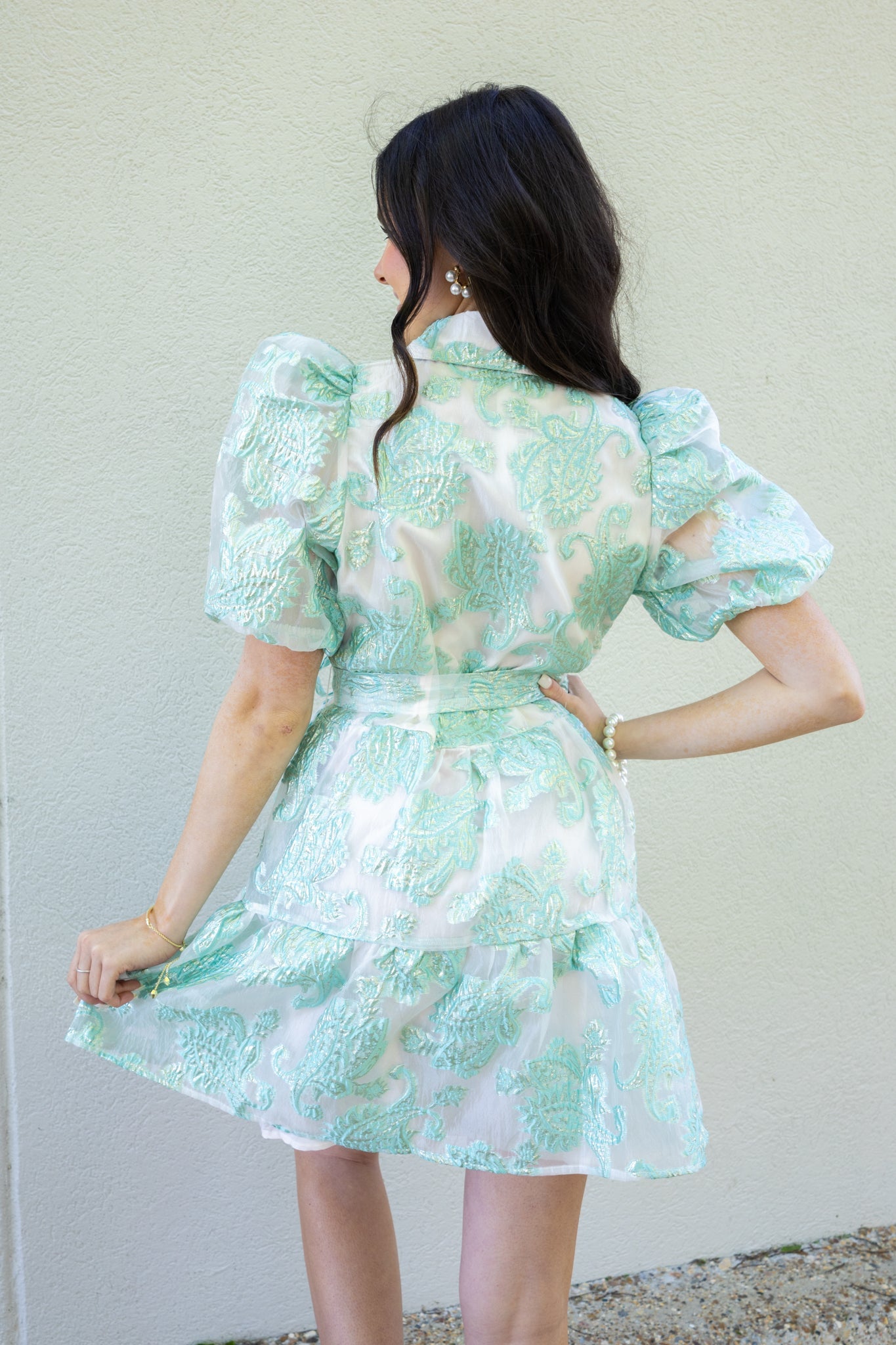 Mint Puff Sleeve Button Down Dress-Dresses-KCoutureBoutique, women's boutique in Bossier City, Louisiana