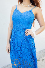 Ocean Blue Lace Midi Dress-Dresses-KCoutureBoutique, women's boutique in Bossier City, Louisiana
