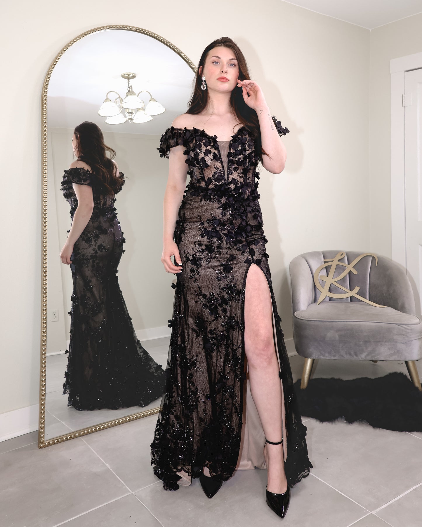 Off The Shoulder Floral Lace Gown