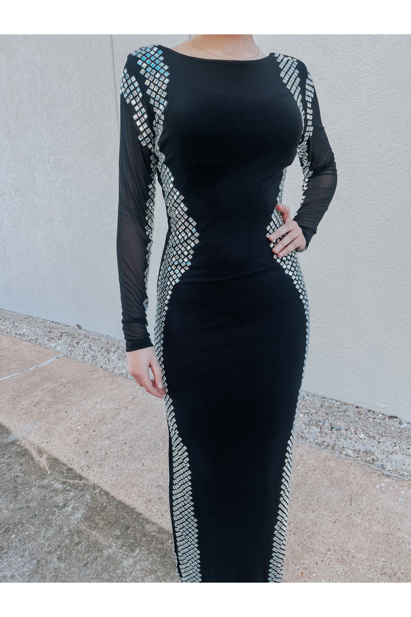On Edge Rhinestone Maxi Dress-Dresses-KCoutureBoutique, women's boutique in Bossier City, Louisiana
