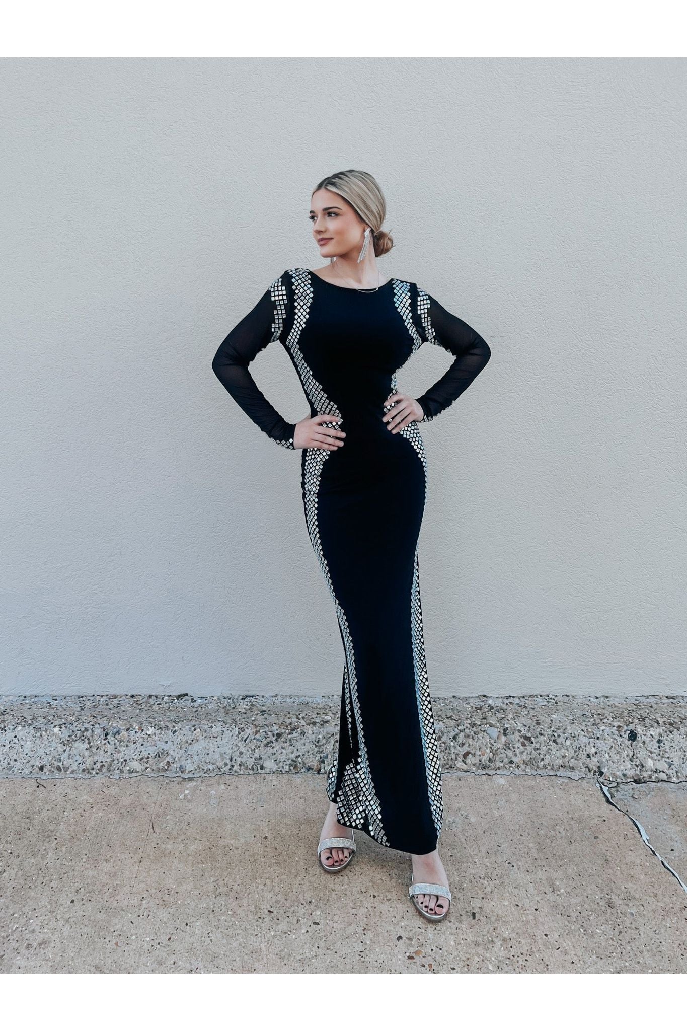 On Edge Rhinestone Maxi Dress-Dresses-KCoutureBoutique, women's boutique in Bossier City, Louisiana