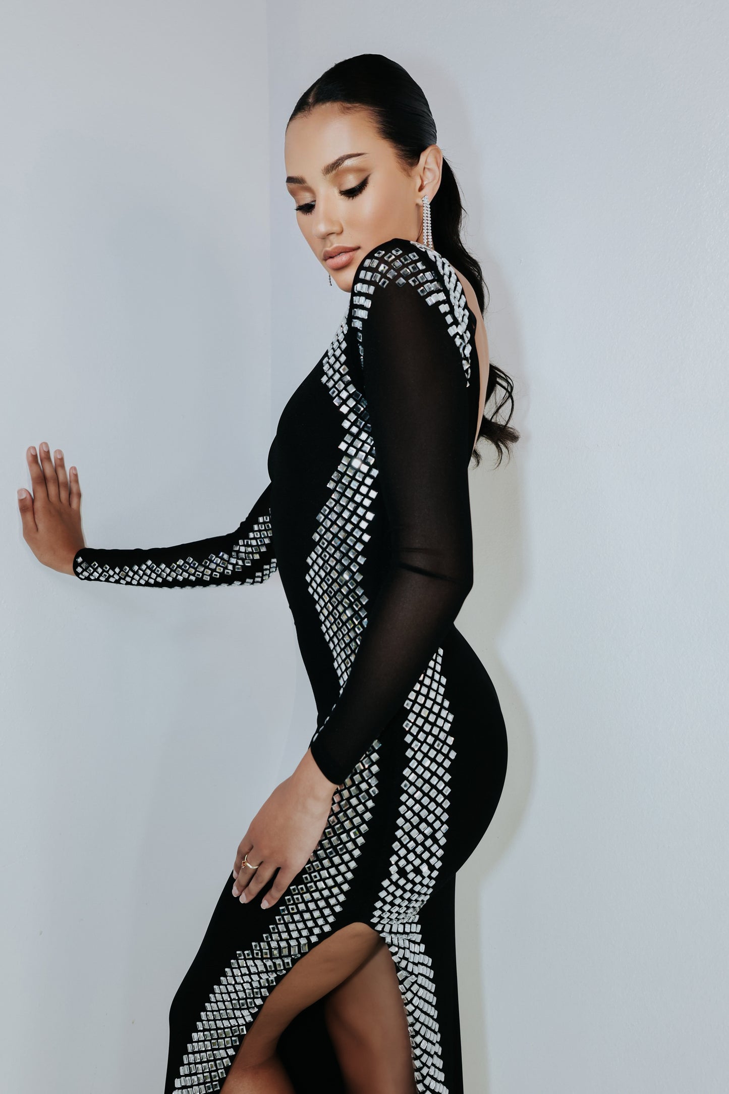 On Edge Rhinestone Maxi Dress
